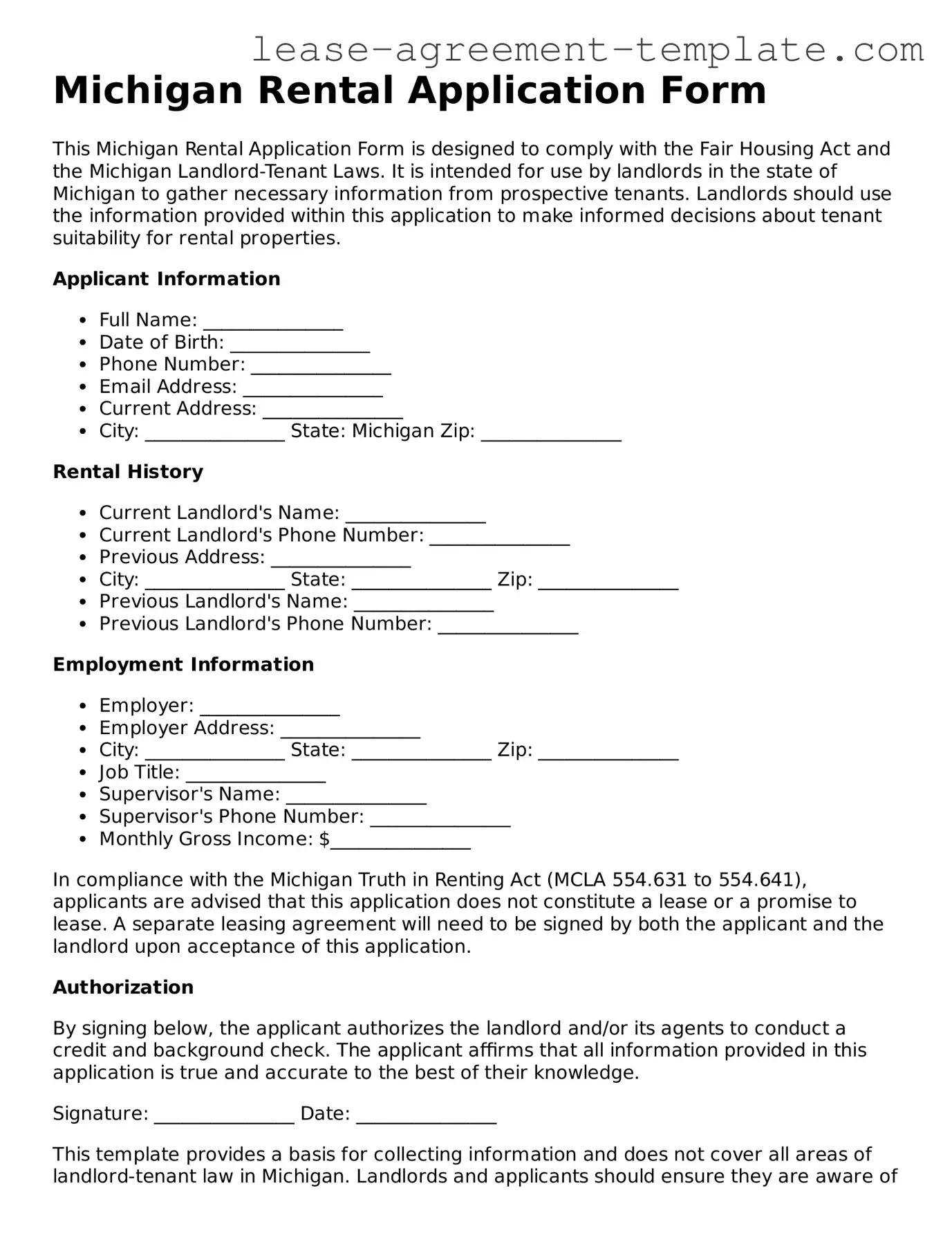 Attorney-Approved Michigan Rental Application Form