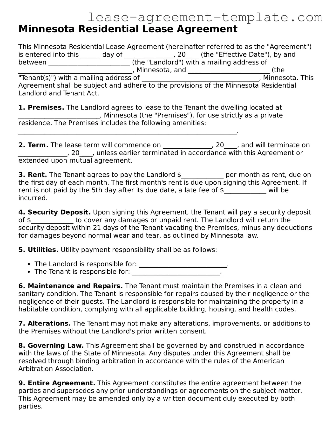 Attorney-Approved Minnesota Residential Lease Agreement Form