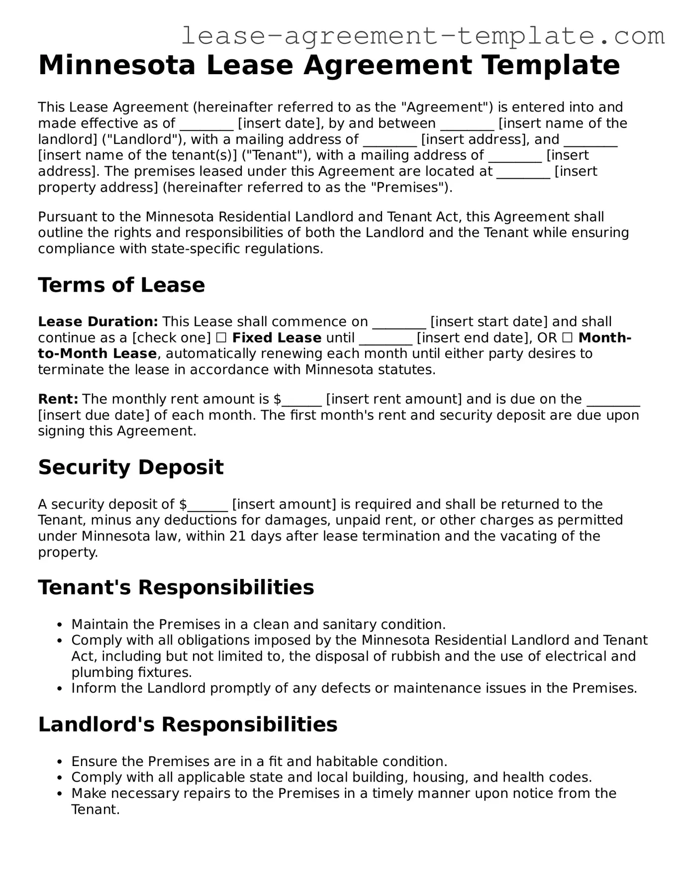 Attorney-Approved Minnesota Lease Agreement Form