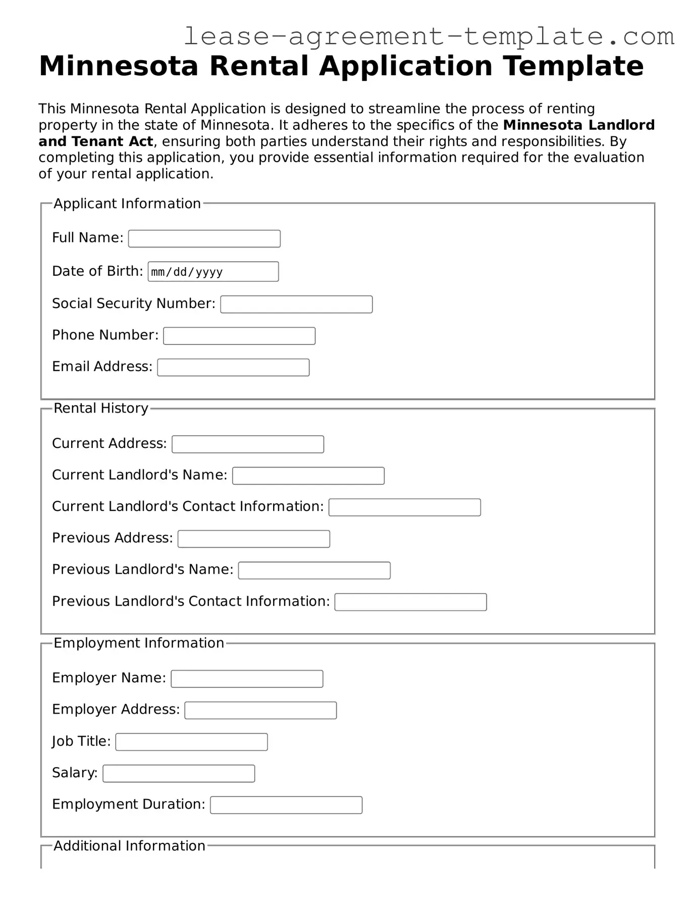 Attorney-Approved Minnesota Rental Application Form