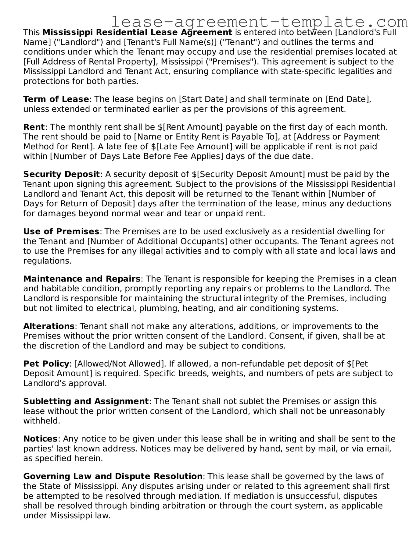 Attorney-Approved Mississippi Residential Lease Agreement Form