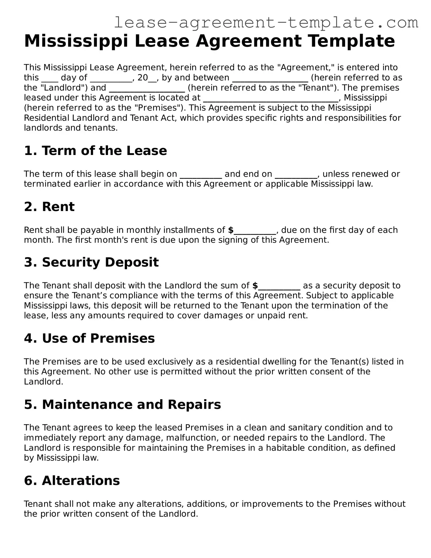 Attorney-Approved Mississippi Lease Agreement Form