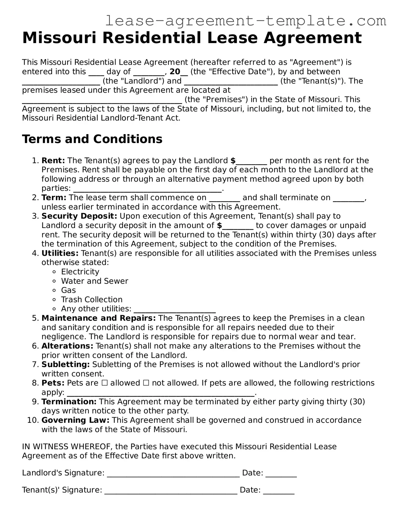 Attorney-Approved Missouri Residential Lease Agreement Form