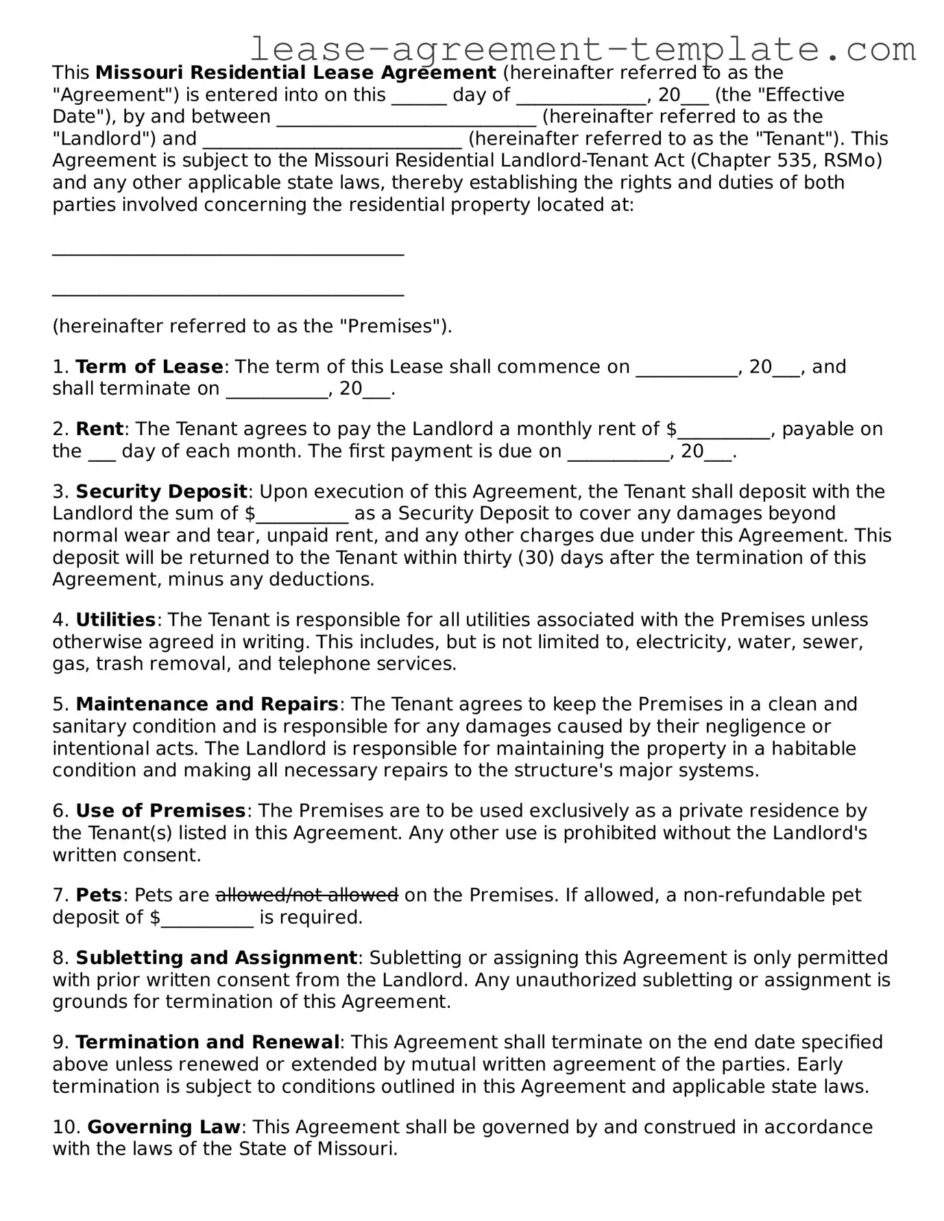 Attorney-Approved Missouri Lease Agreement Form
