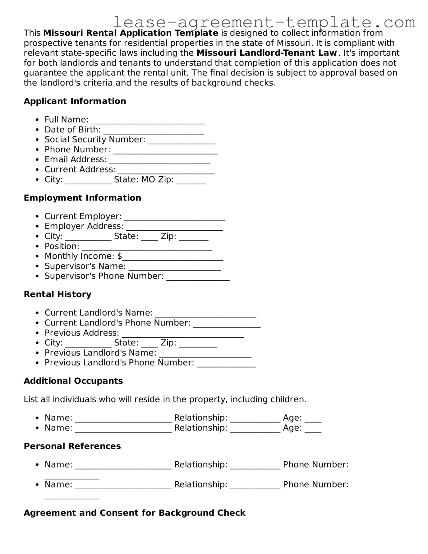 Attorney-Approved Missouri Rental Application Form