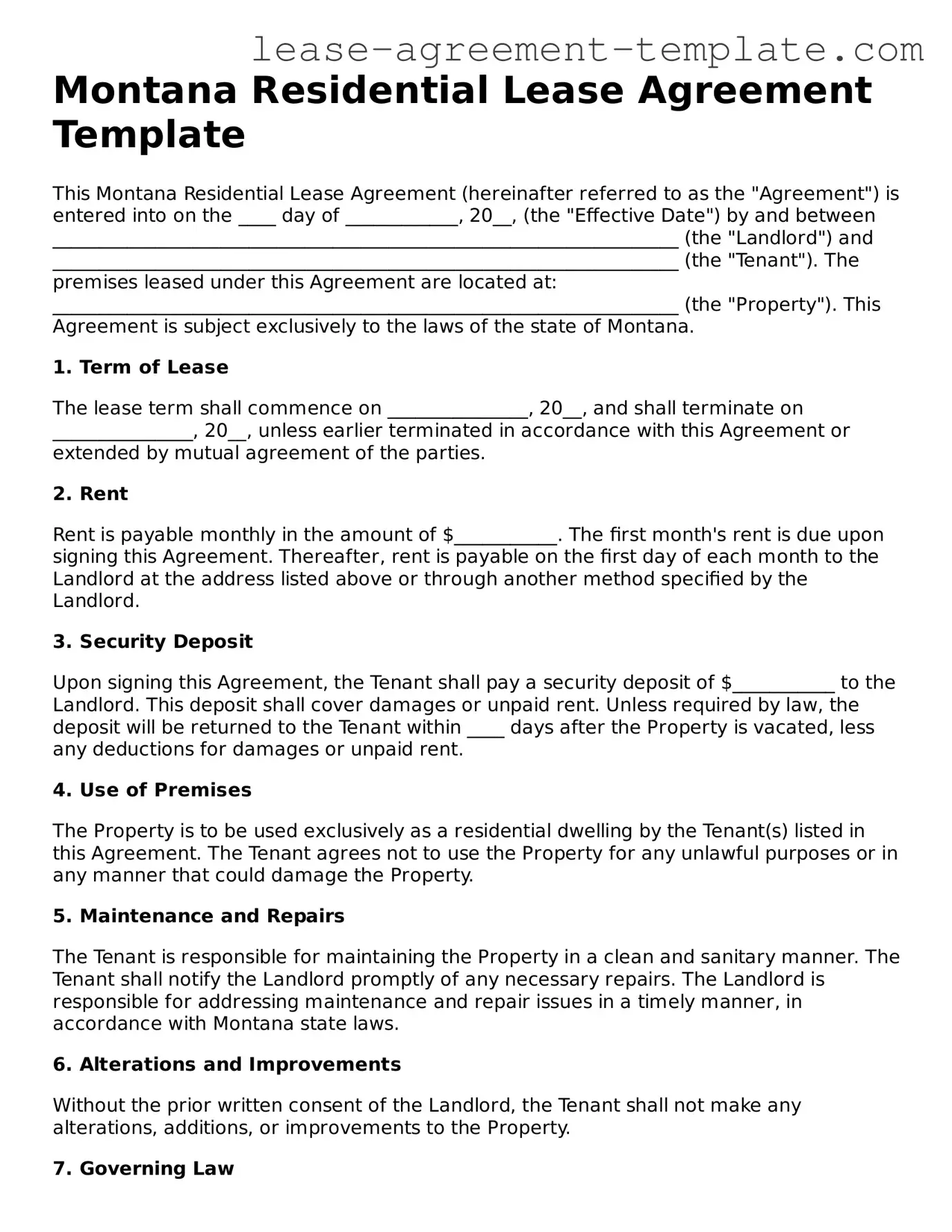 Attorney-Approved Montana Residential Lease Agreement Form