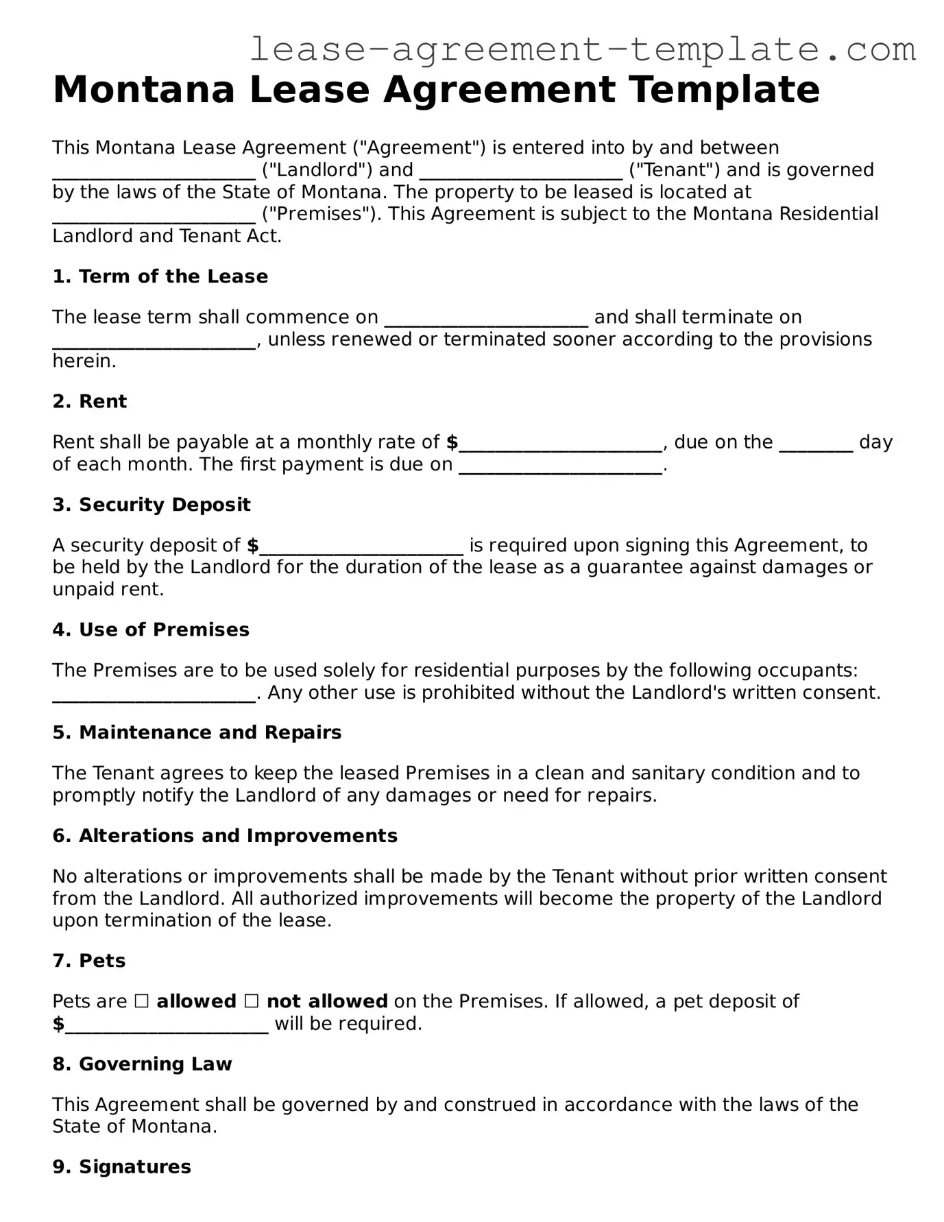 Attorney-Approved Montana Lease Agreement Form