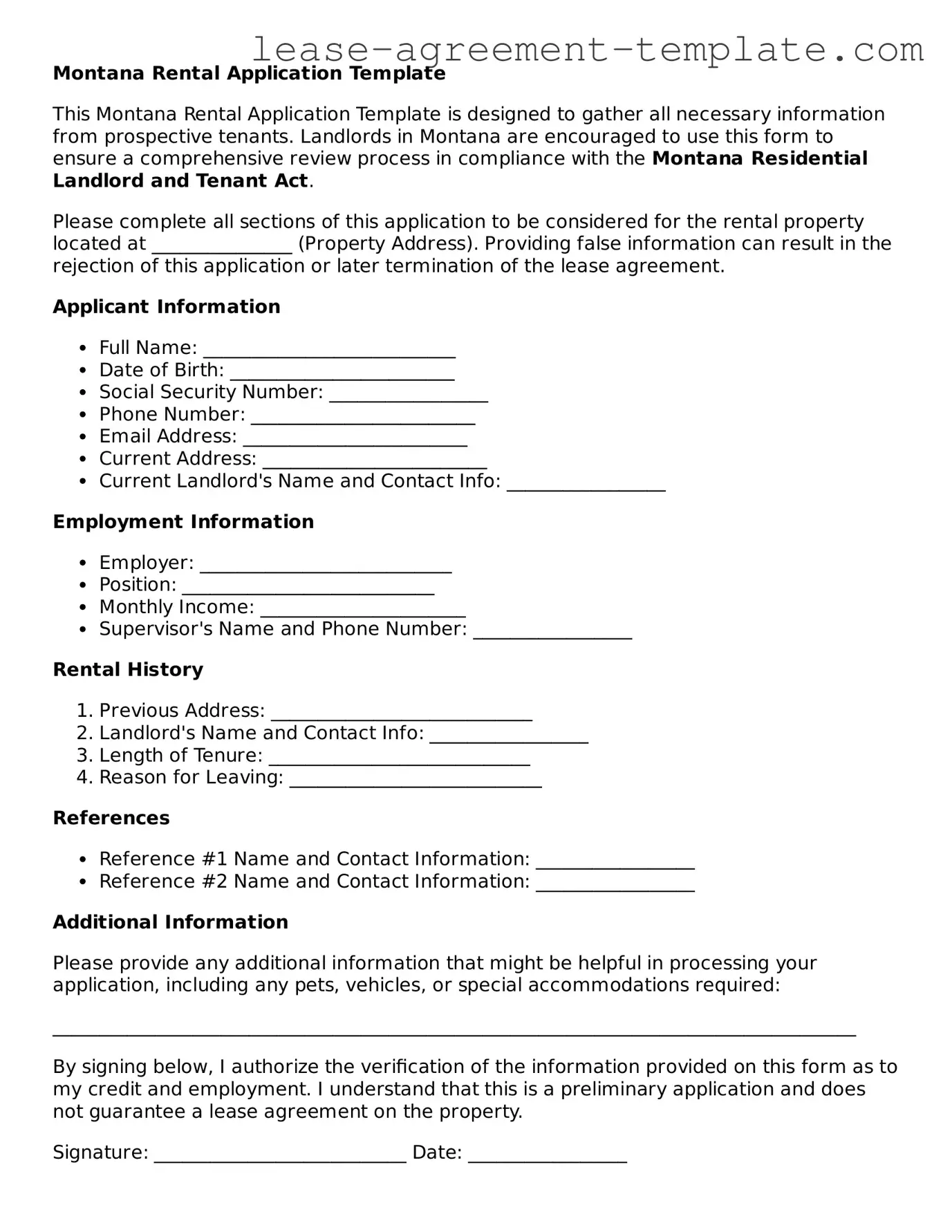 Attorney-Approved Montana Rental Application Form