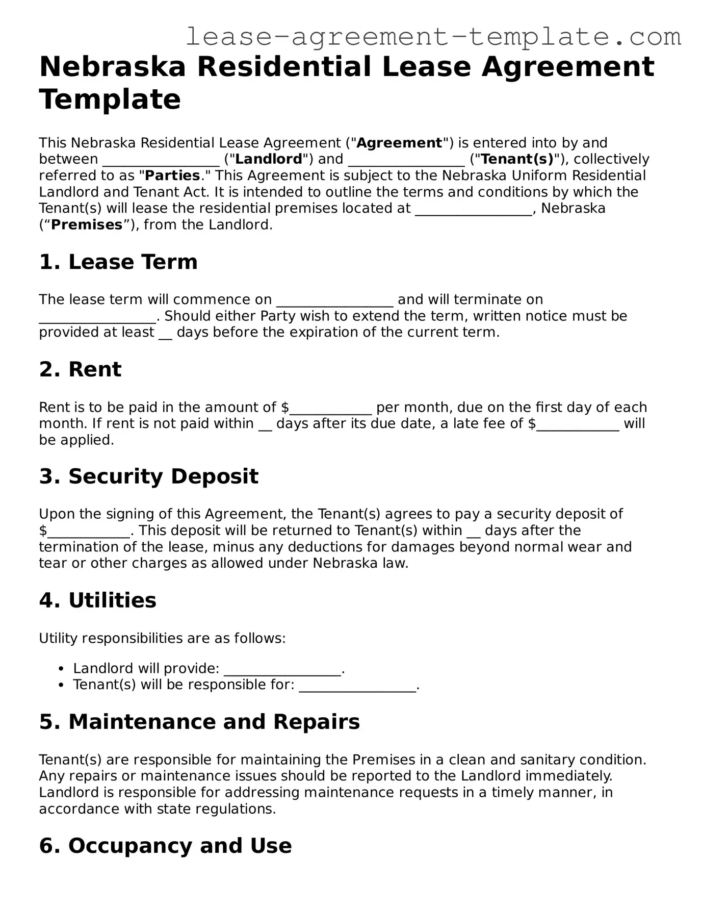 Attorney-Approved Nebraska Residential Lease Agreement Form