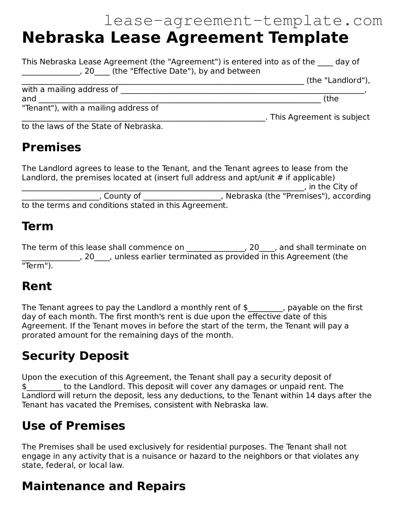 Attorney-Approved Nebraska Lease Agreement Form