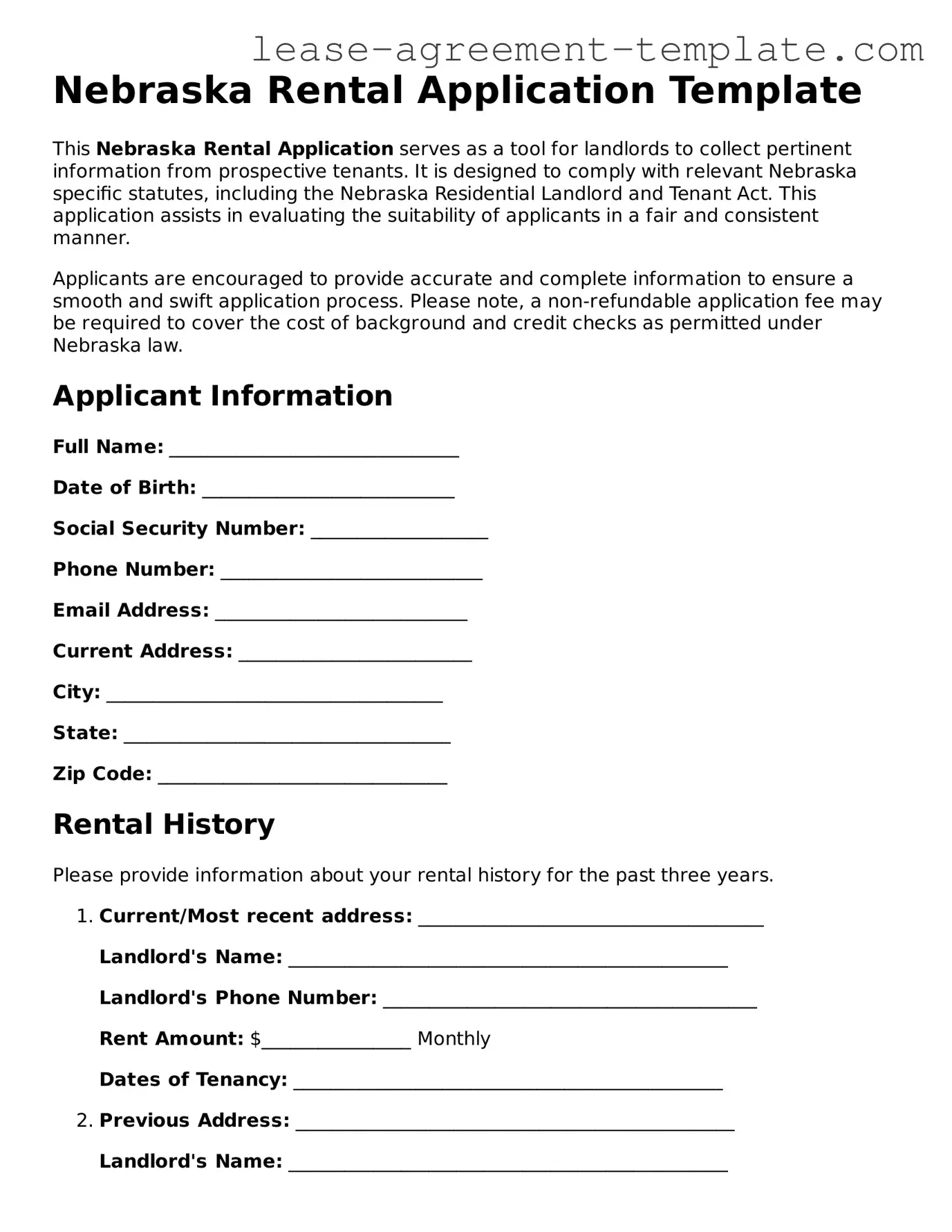 Attorney-Approved Nebraska Rental Application Form