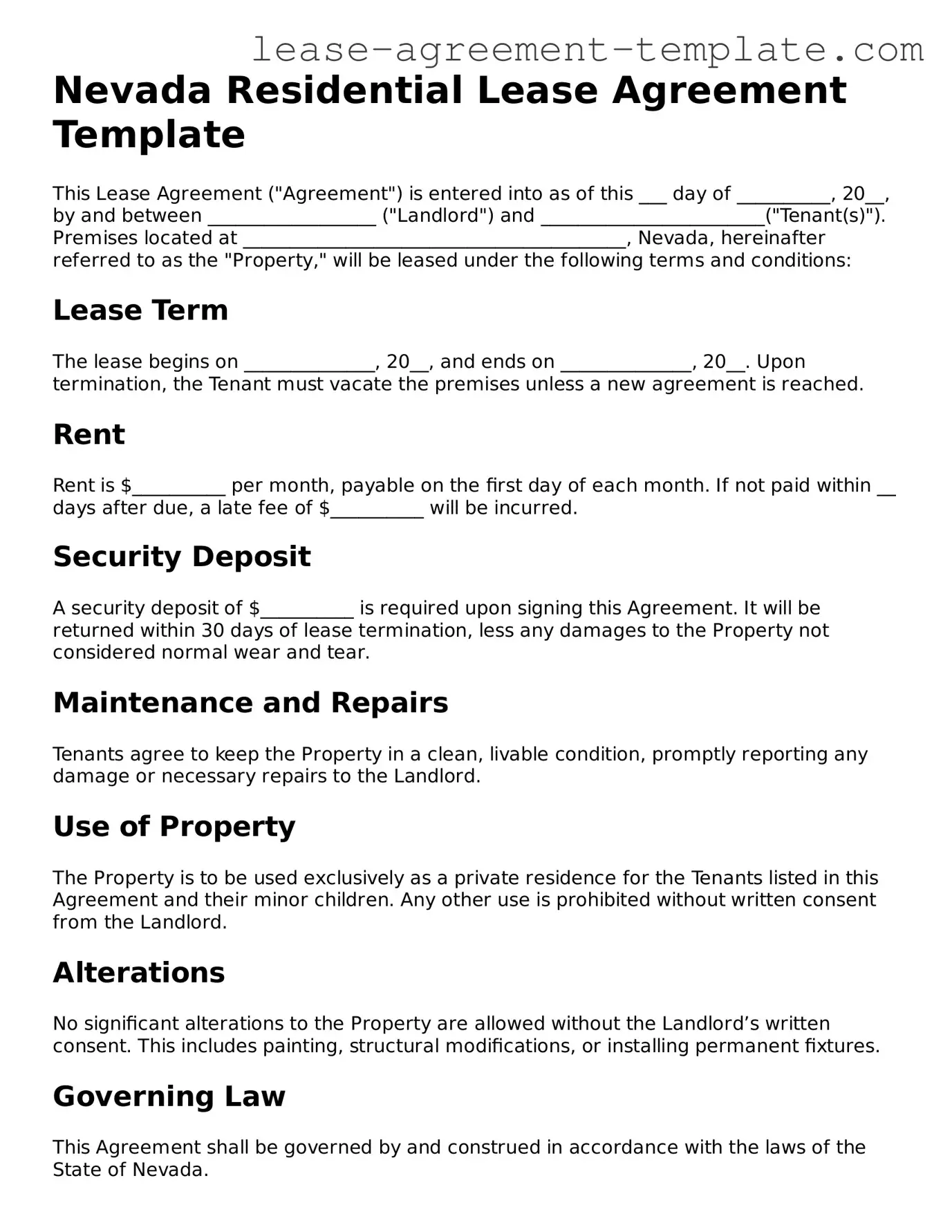 Attorney-Approved Nevada Residential Lease Agreement Form