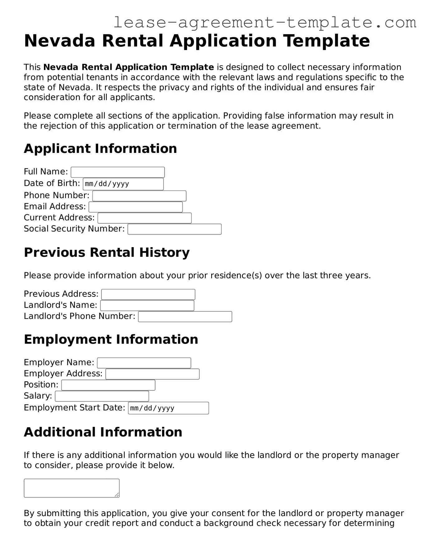 Attorney-Approved Nevada Rental Application Form