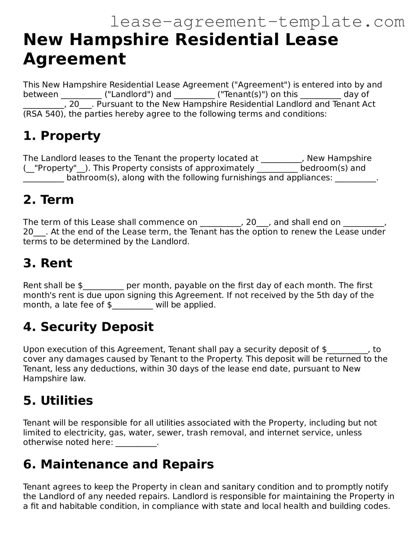 Attorney-Approved New Hampshire Residential Lease Agreement Form