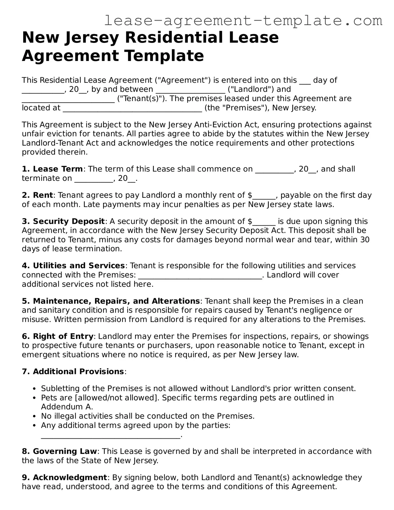 Attorney-Approved New Jersey Residential Lease Agreement Form