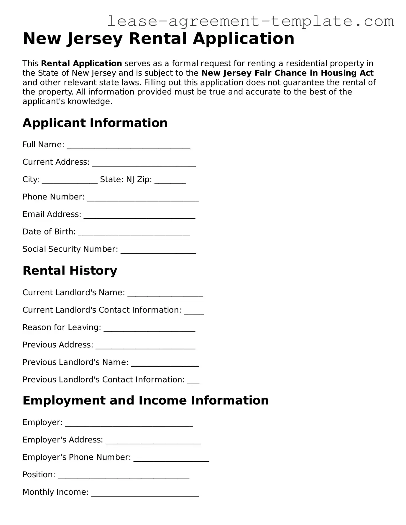 Attorney-Approved New Jersey Rental Application Form
