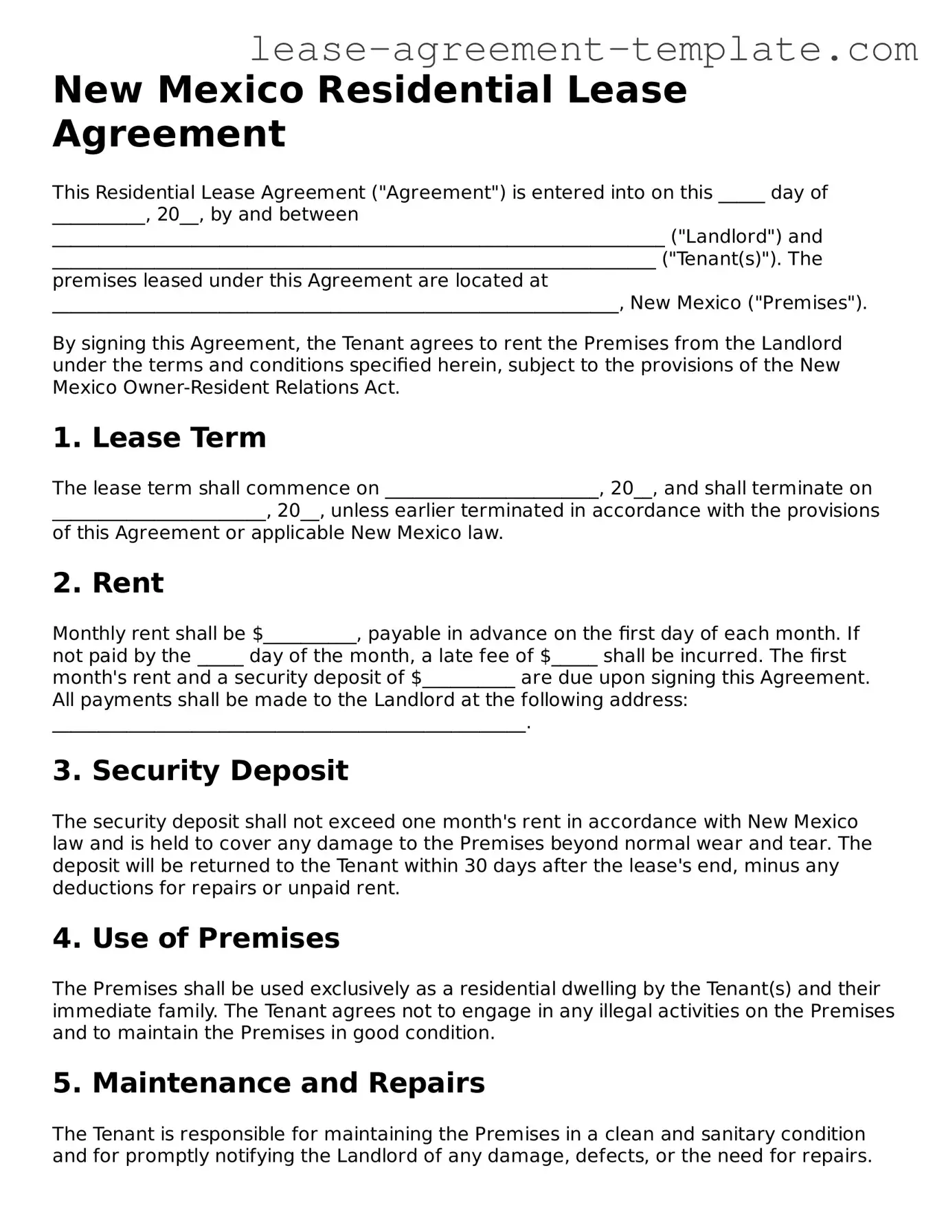 Attorney-Approved New Mexico Residential Lease Agreement Form