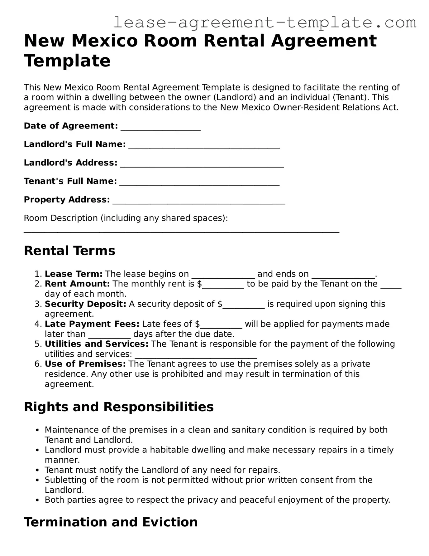 Attorney-Approved New Mexico Room Rental Agreement Form
