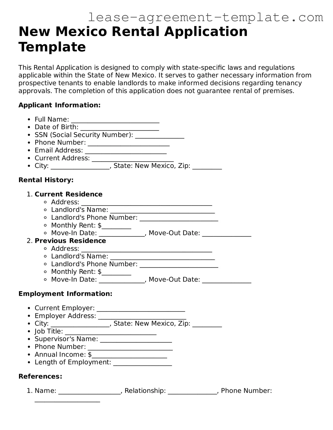 Attorney-Approved New Mexico Rental Application Form