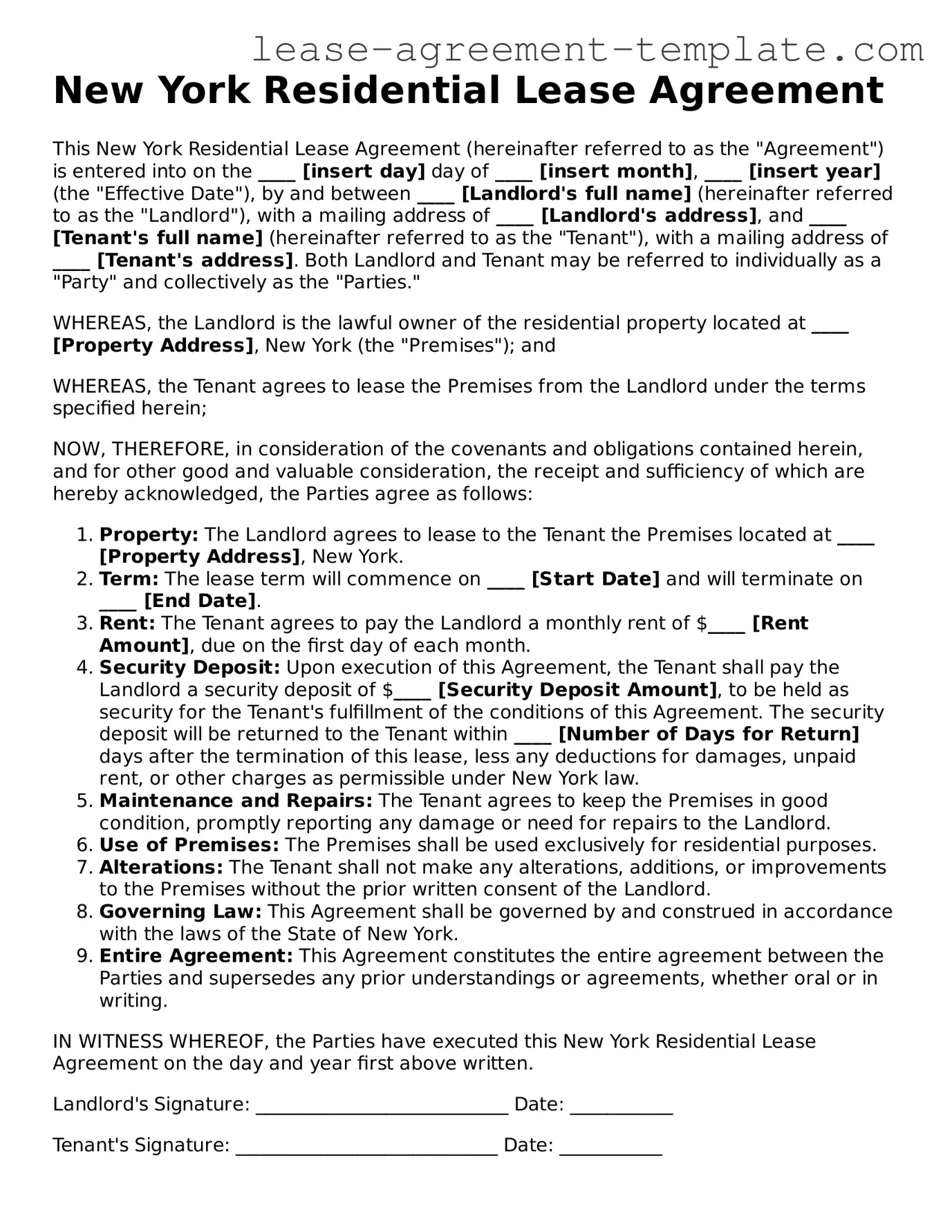 Attorney-Approved New York Residential Lease Agreement Form