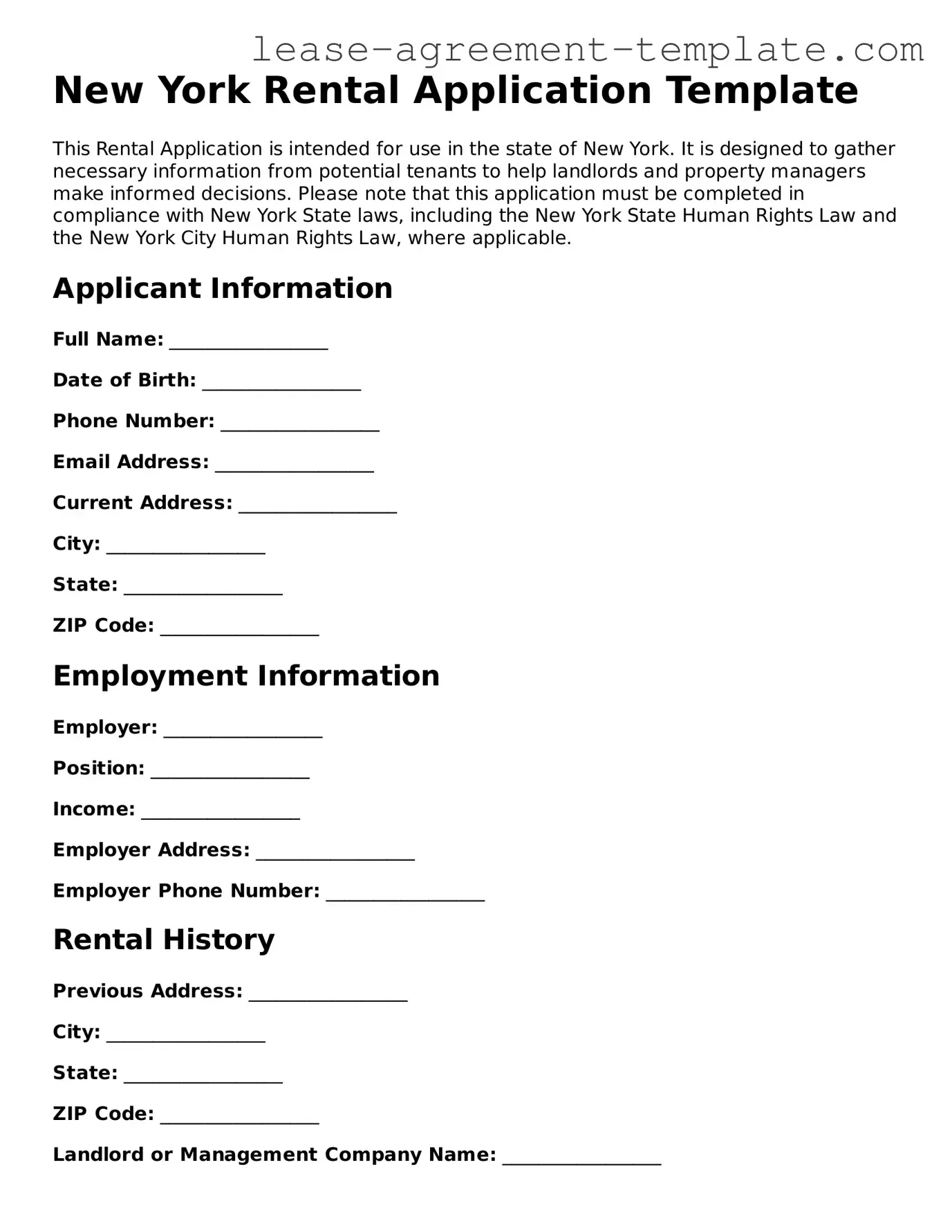 Attorney-Approved New York Rental Application Form