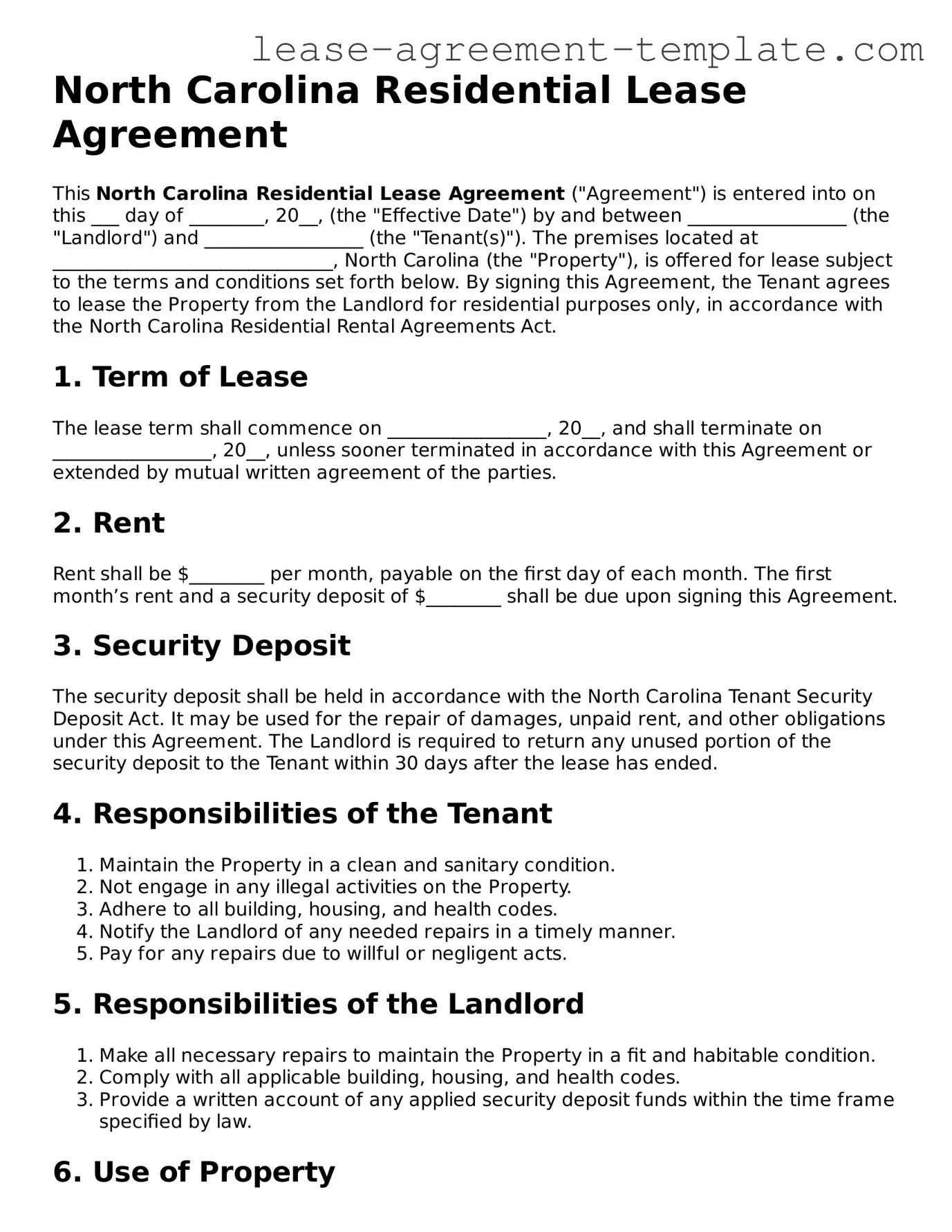 Attorney-Approved North Carolina Residential Lease Agreement Form