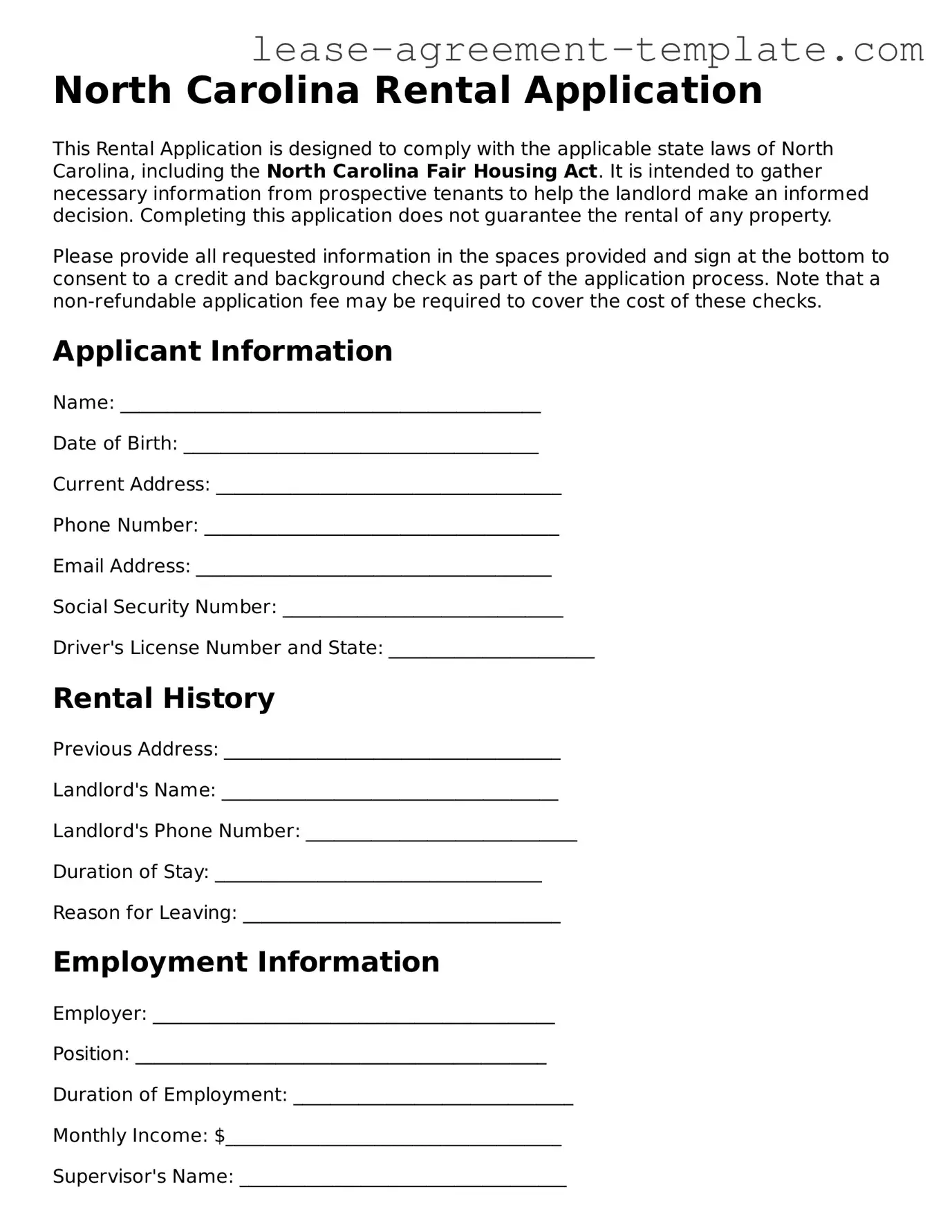 Attorney-Approved North Carolina Rental Application Form
