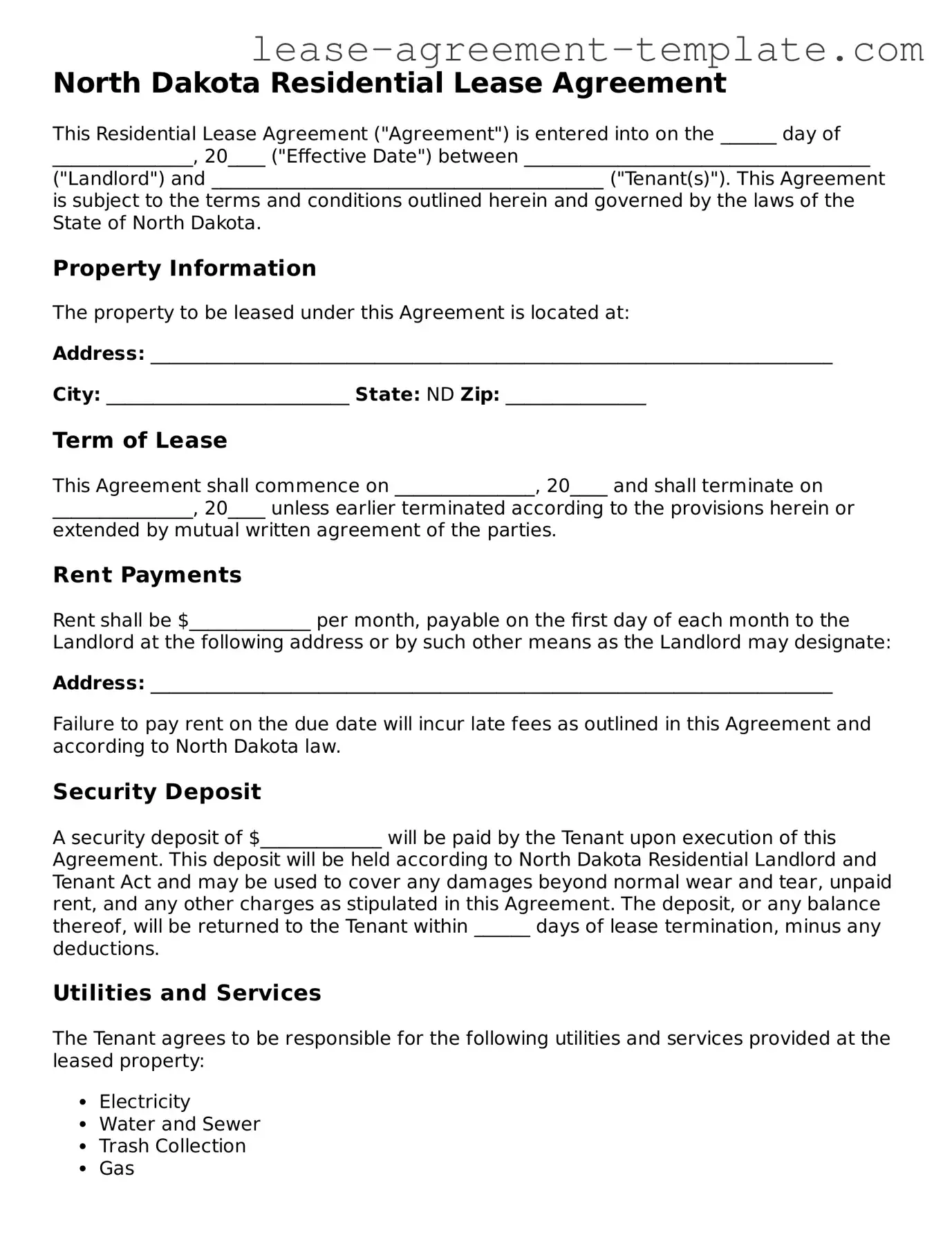 Attorney-Approved North Dakota Residential Lease Agreement Form