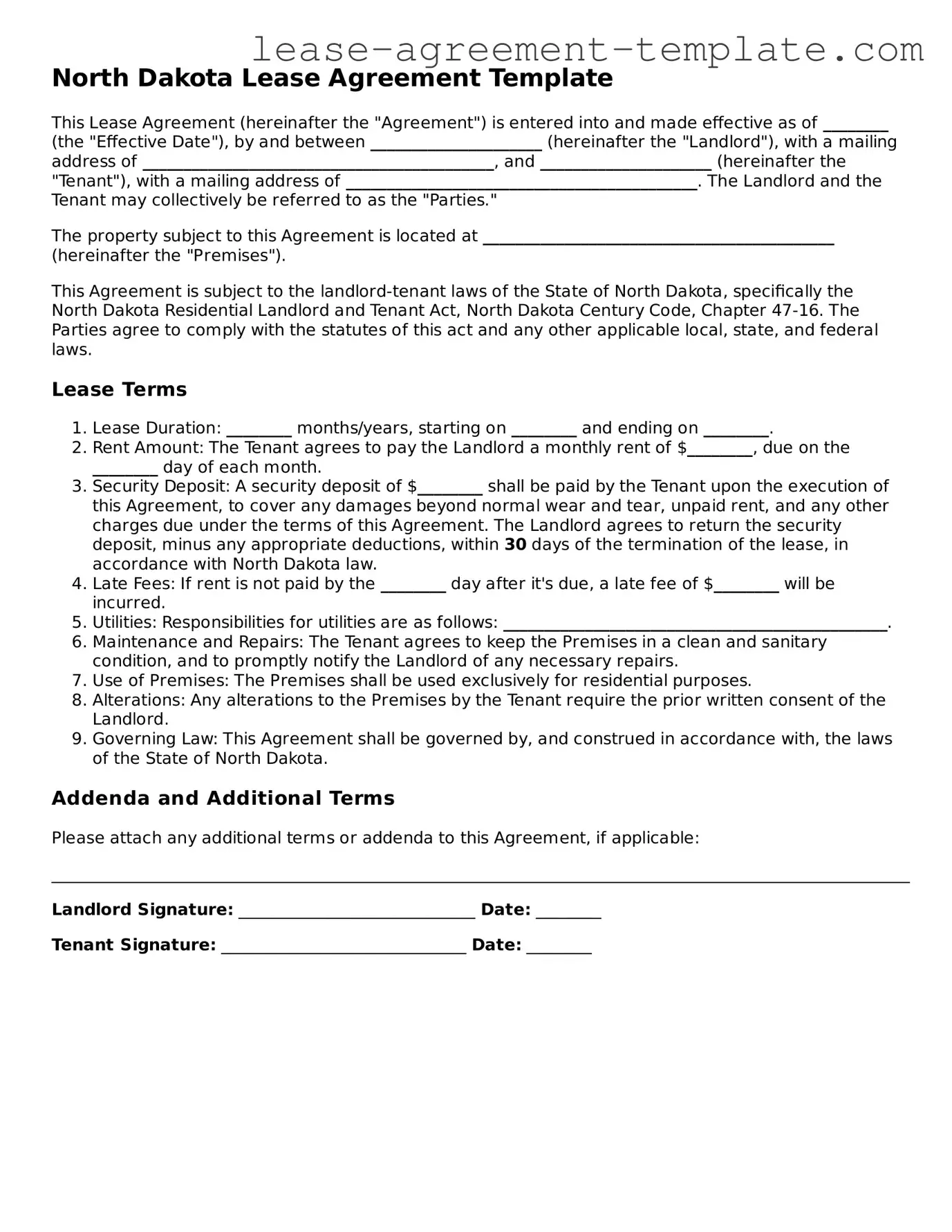 Attorney-Approved North Dakota Lease Agreement Form