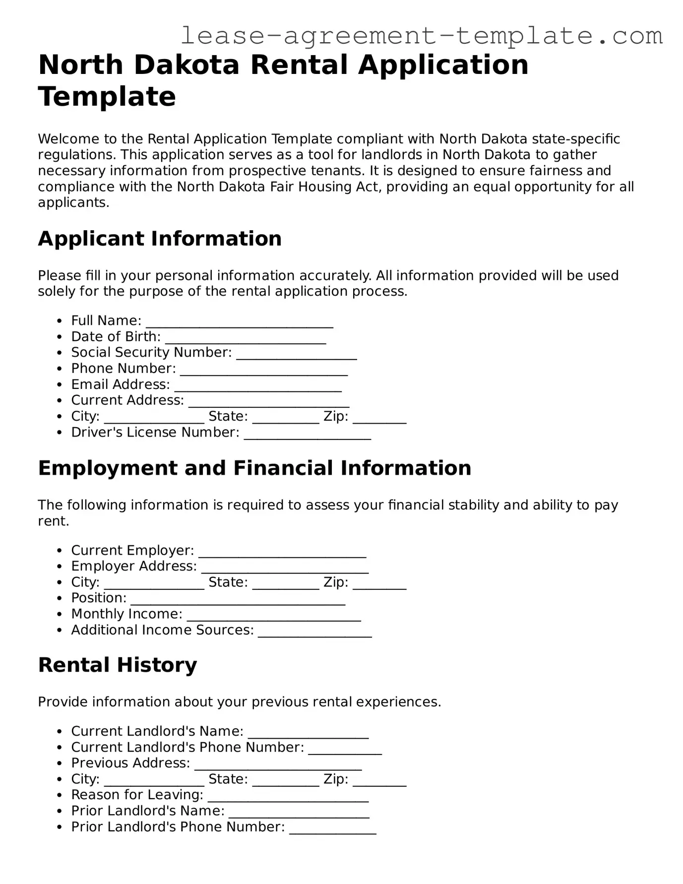 Attorney-Approved North Dakota Rental Application Form