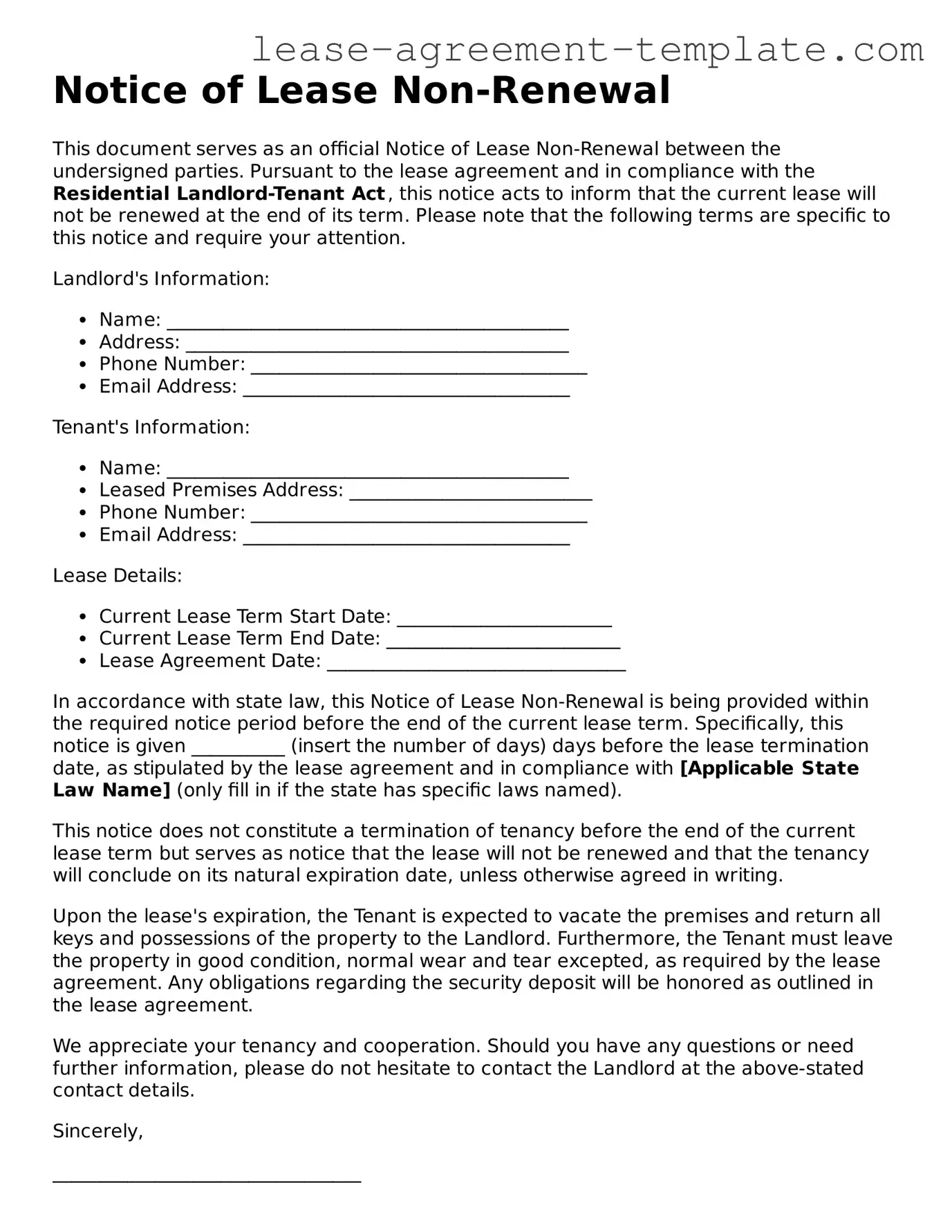 Legal Notice of Lease Non-Renewal Document