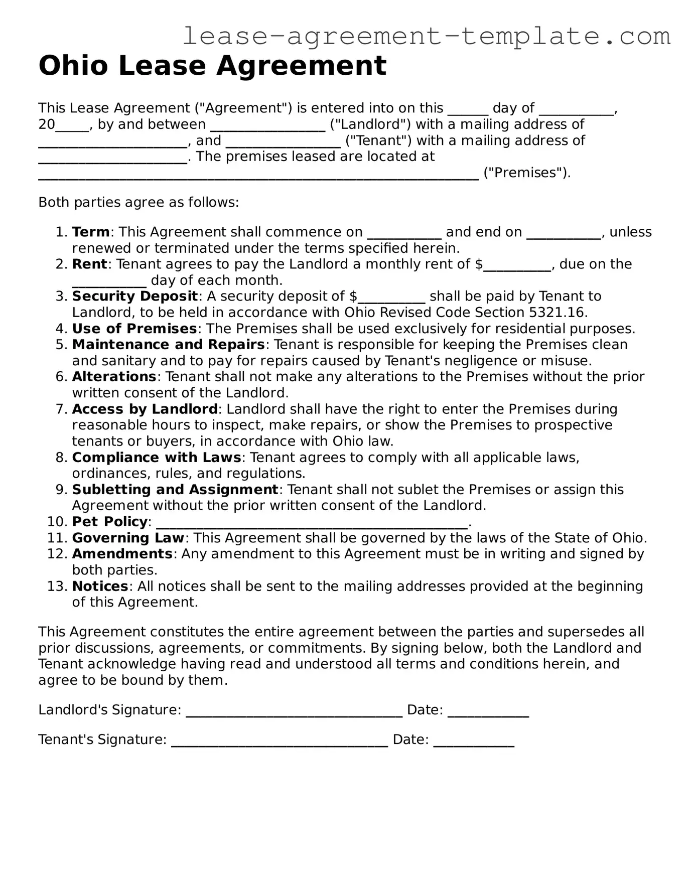 Attorney-Approved Ohio Lease Agreement Form