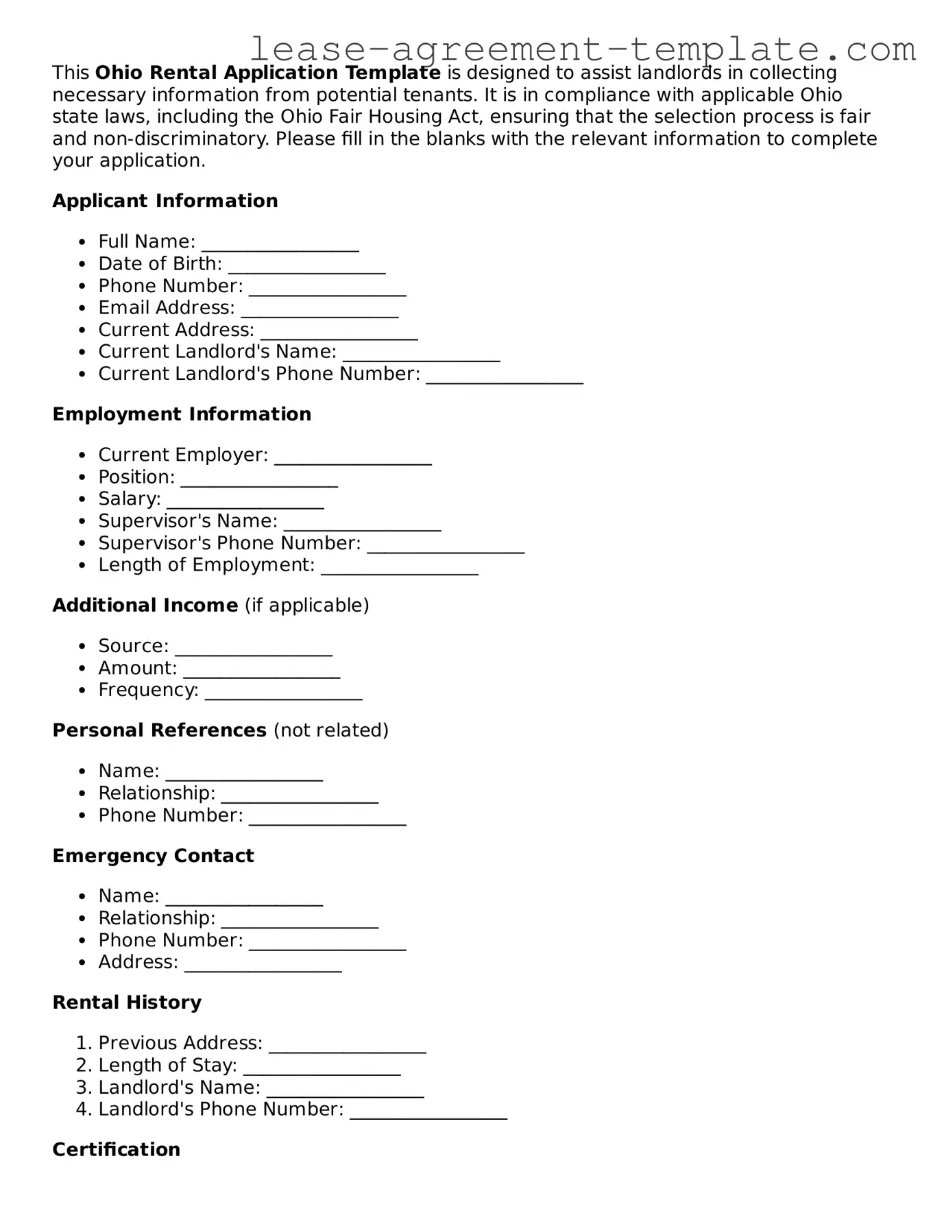Attorney-Approved Ohio Rental Application Form