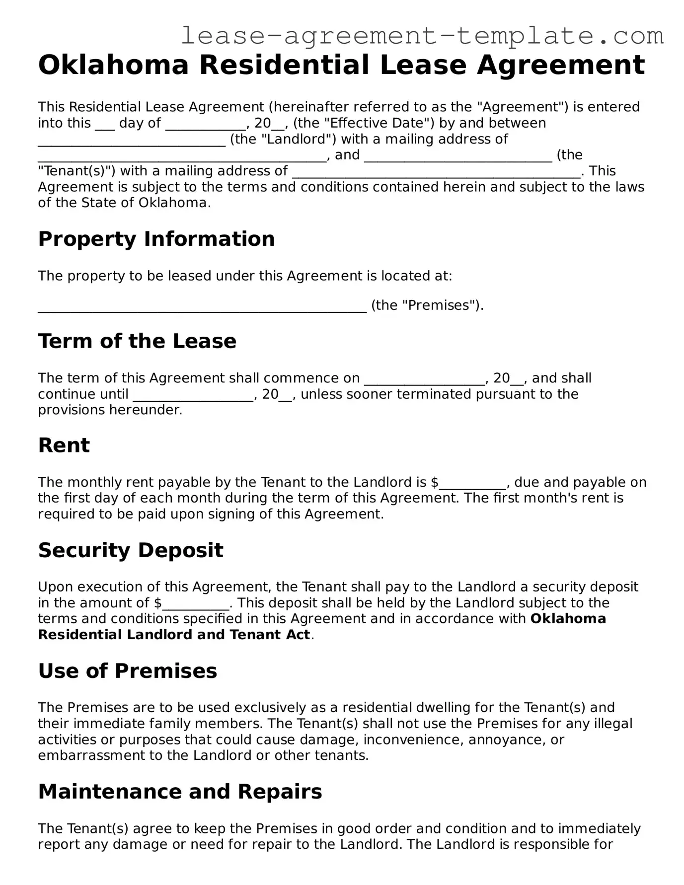 Attorney-Approved Oklahoma Residential Lease Agreement Form