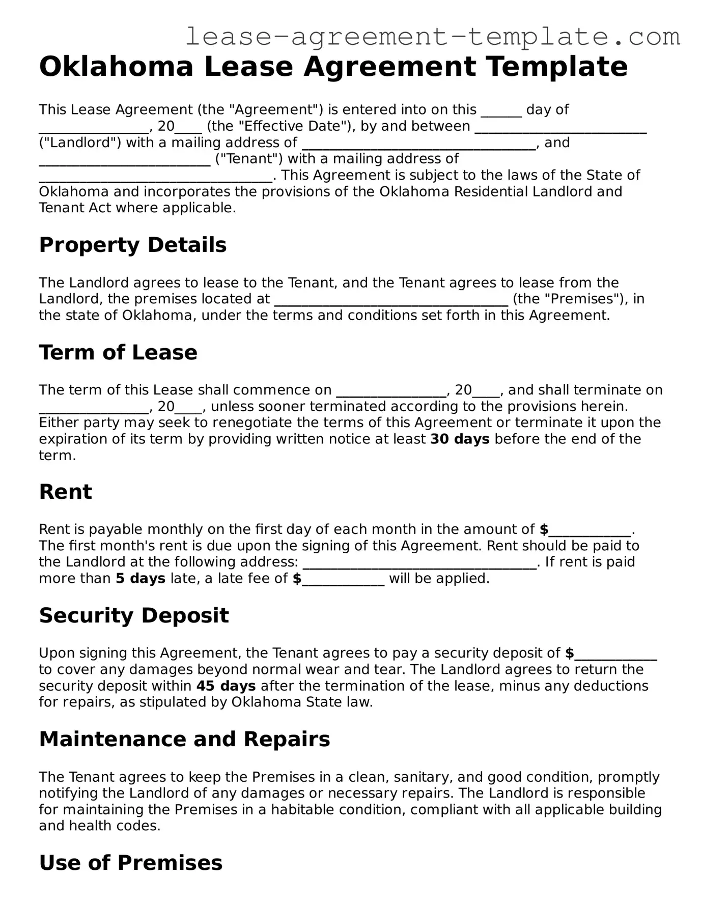 Attorney-Approved Oklahoma Lease Agreement Form
