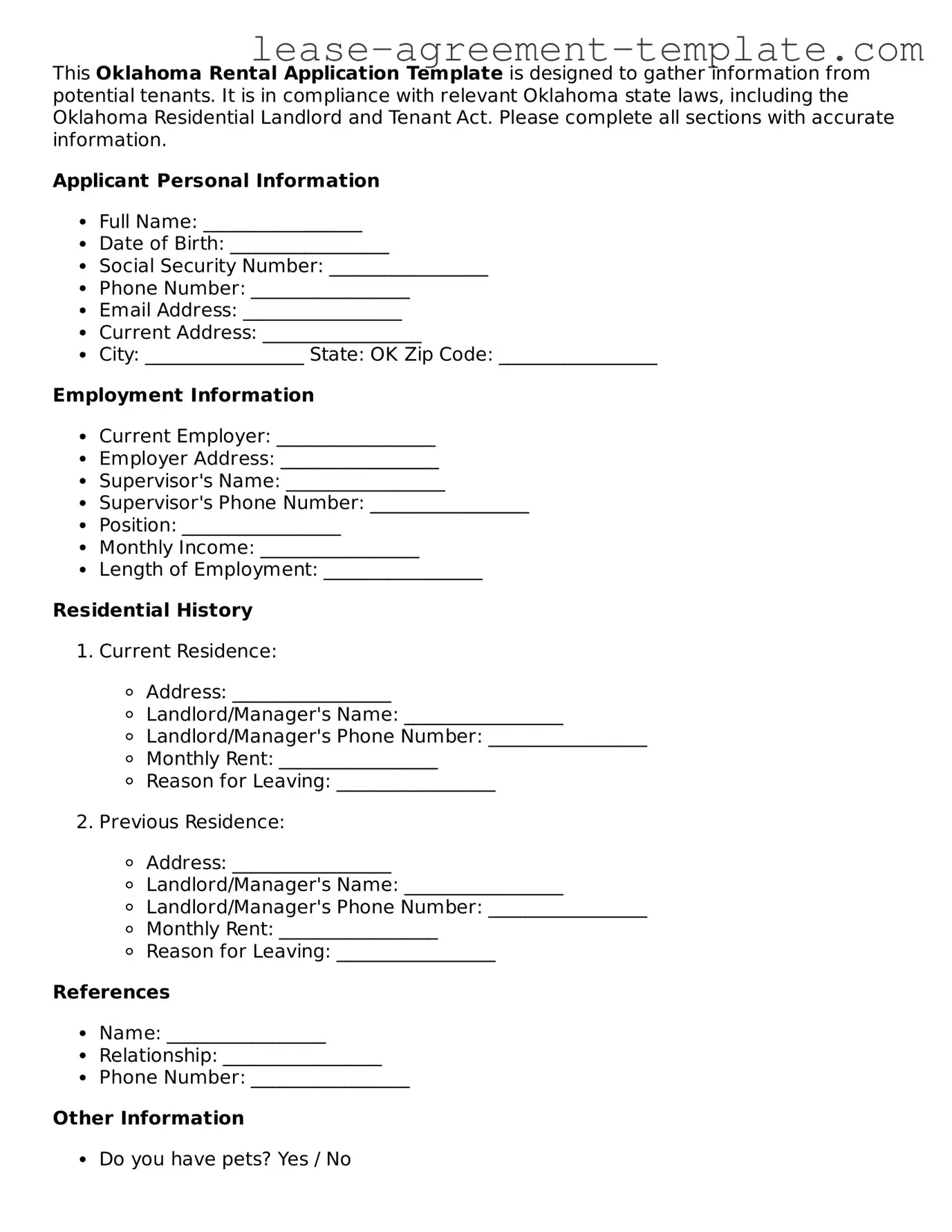 Attorney-Approved Oklahoma Rental Application Form