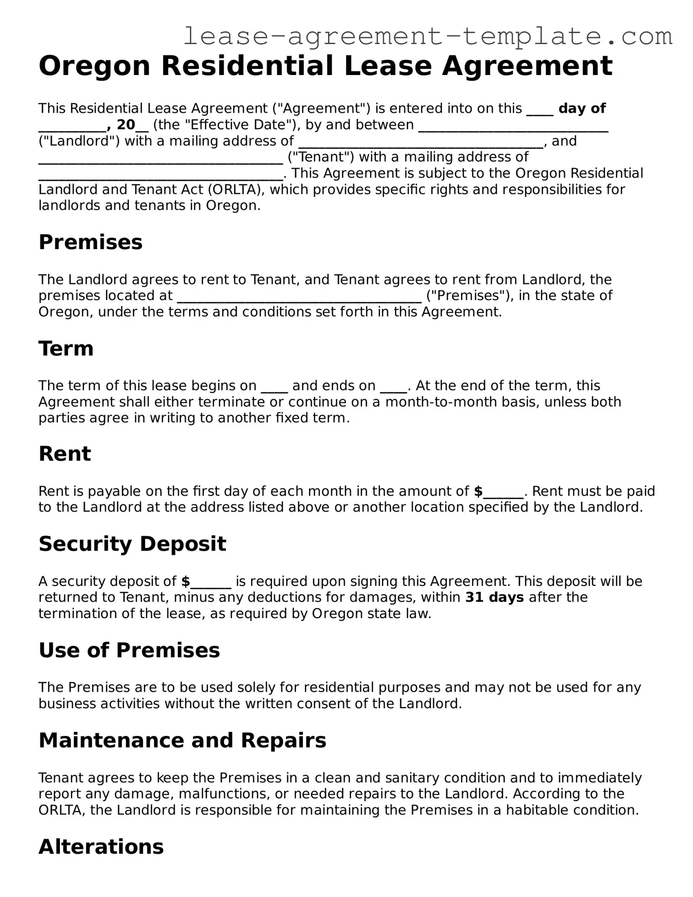 Attorney-Approved Oregon Residential Lease Agreement Form
