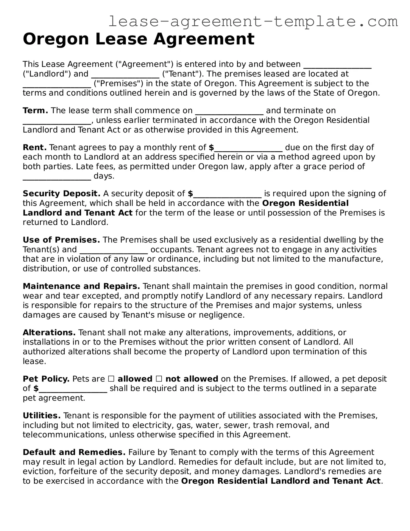 Attorney-Approved Oregon Lease Agreement Form
