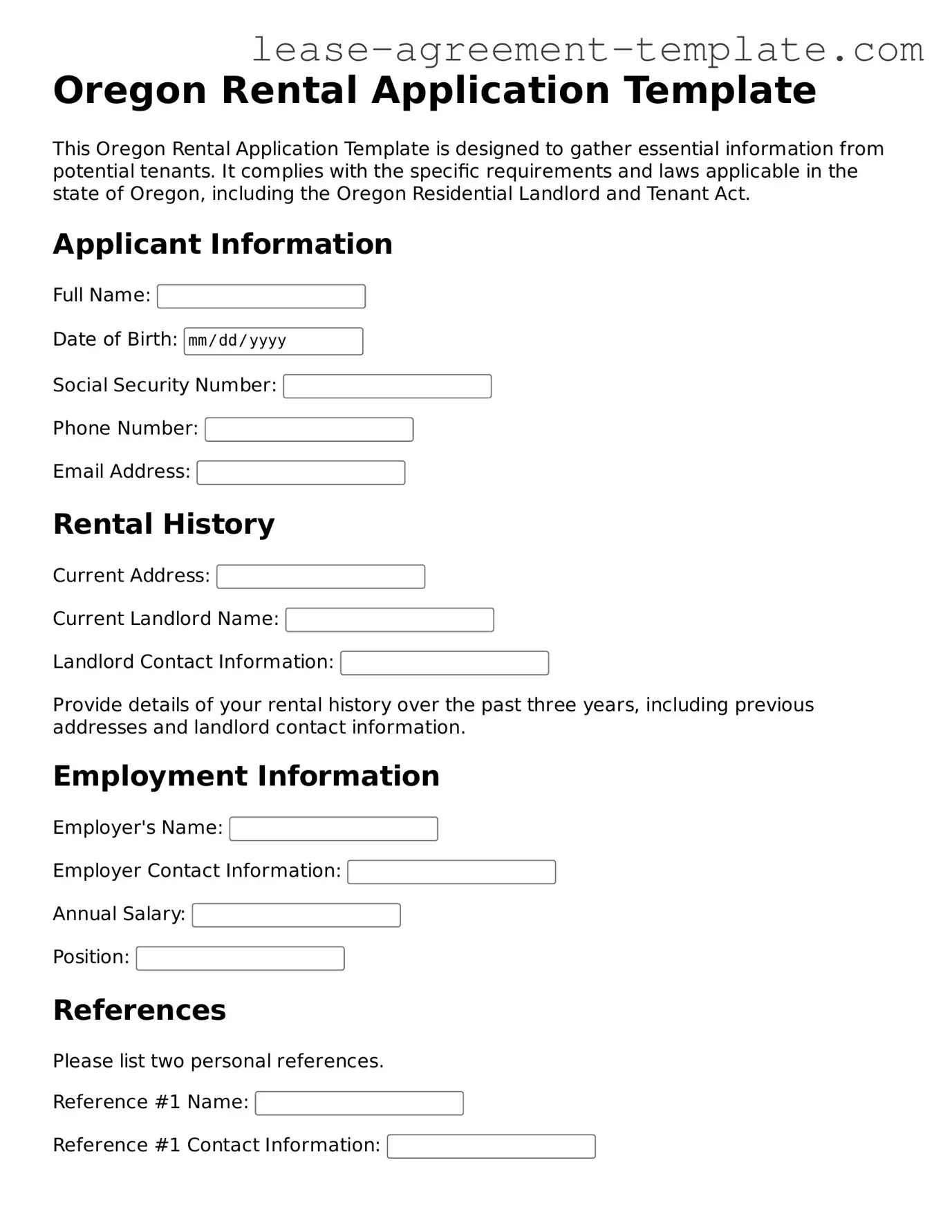 Attorney-Approved Oregon Rental Application Form