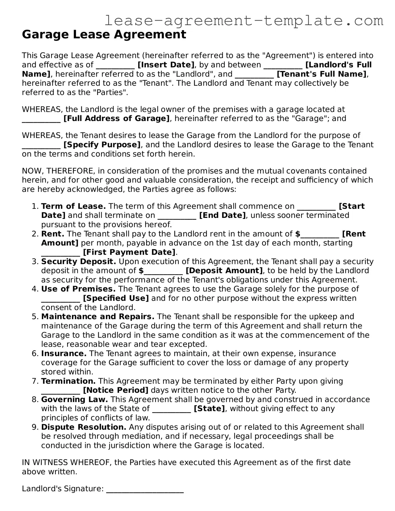 Legal Garage Lease Agreement Document