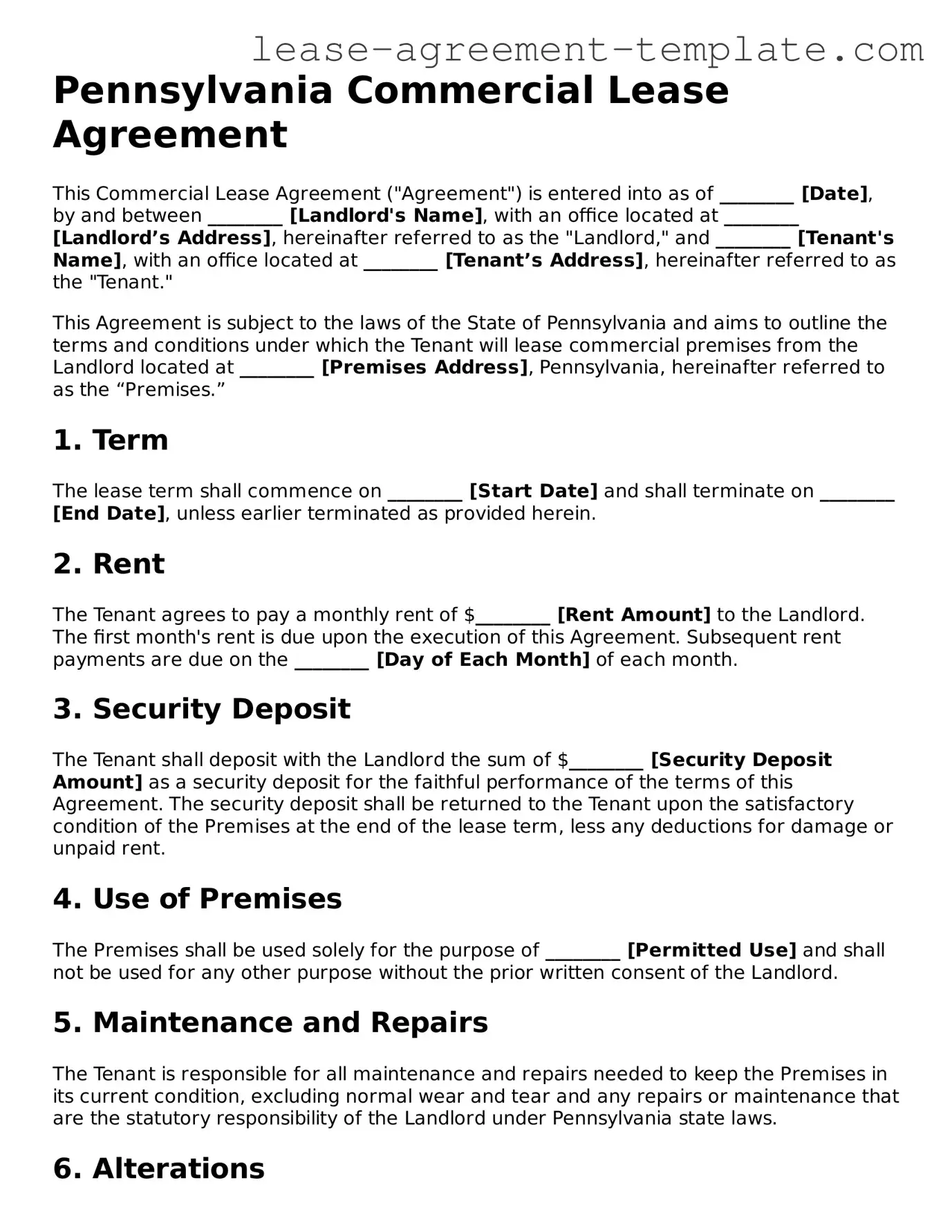 Attorney-Approved Pennsylvania Commercial Lease Agreement Form