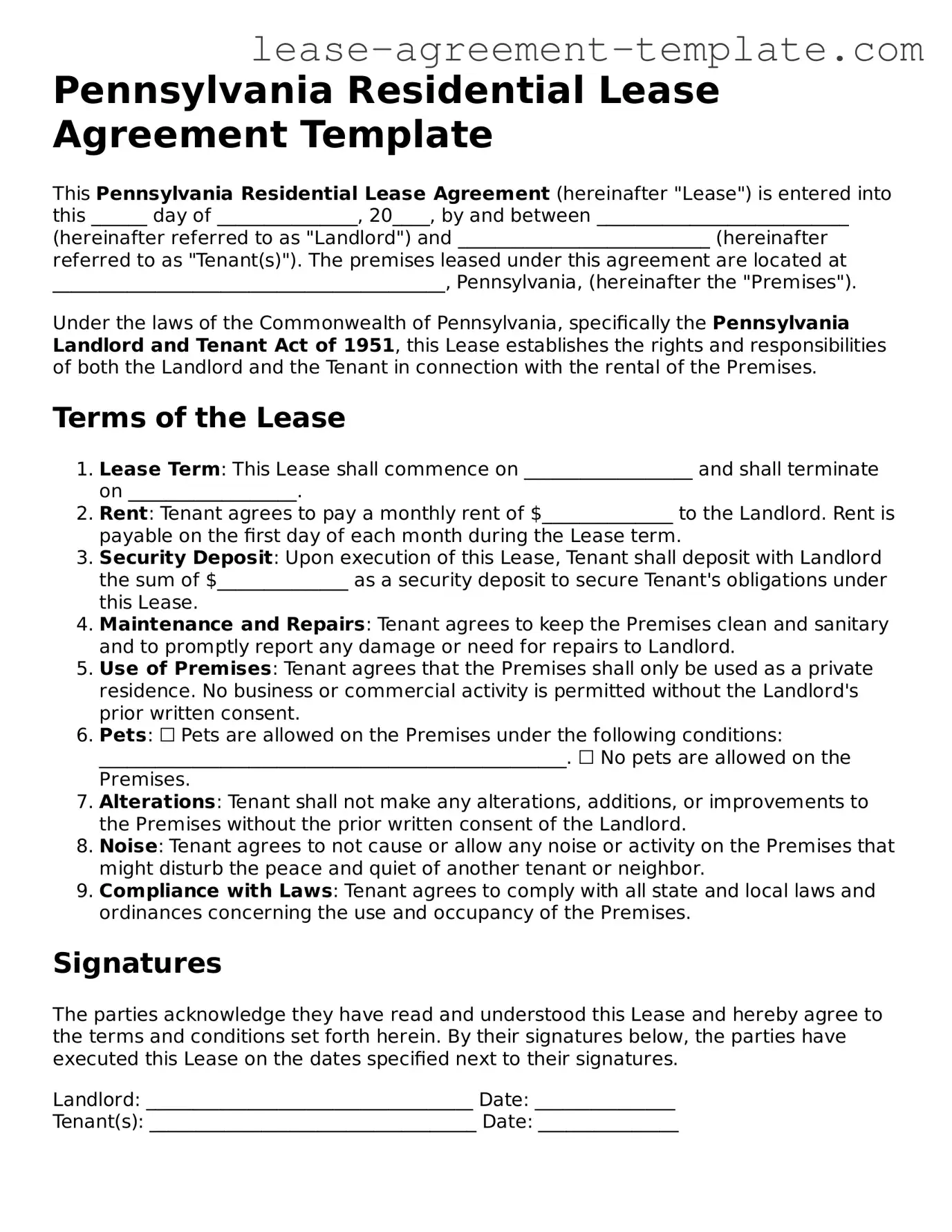 Attorney-Approved Pennsylvania Residential Lease Agreement Form