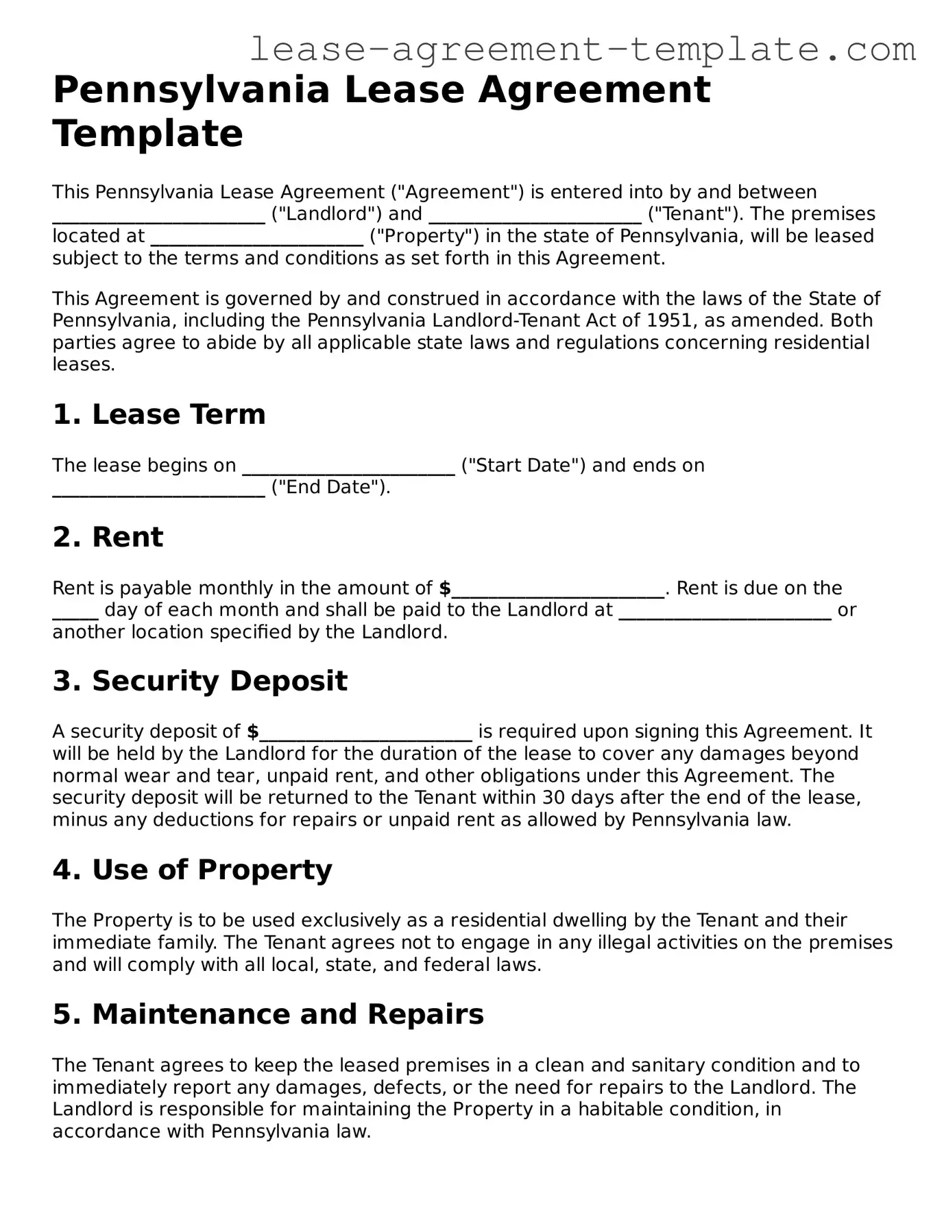 Attorney-Approved Pennsylvania Lease Agreement Form