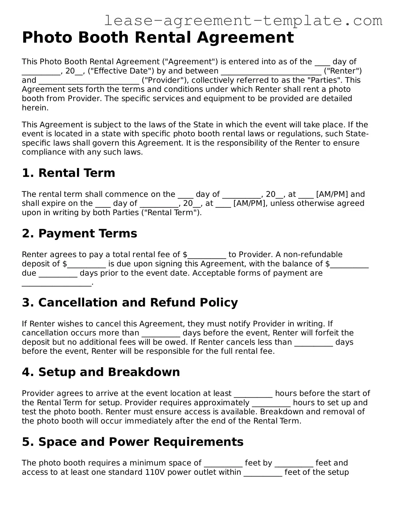 Legal Photo Booth Rental Agreement Document
