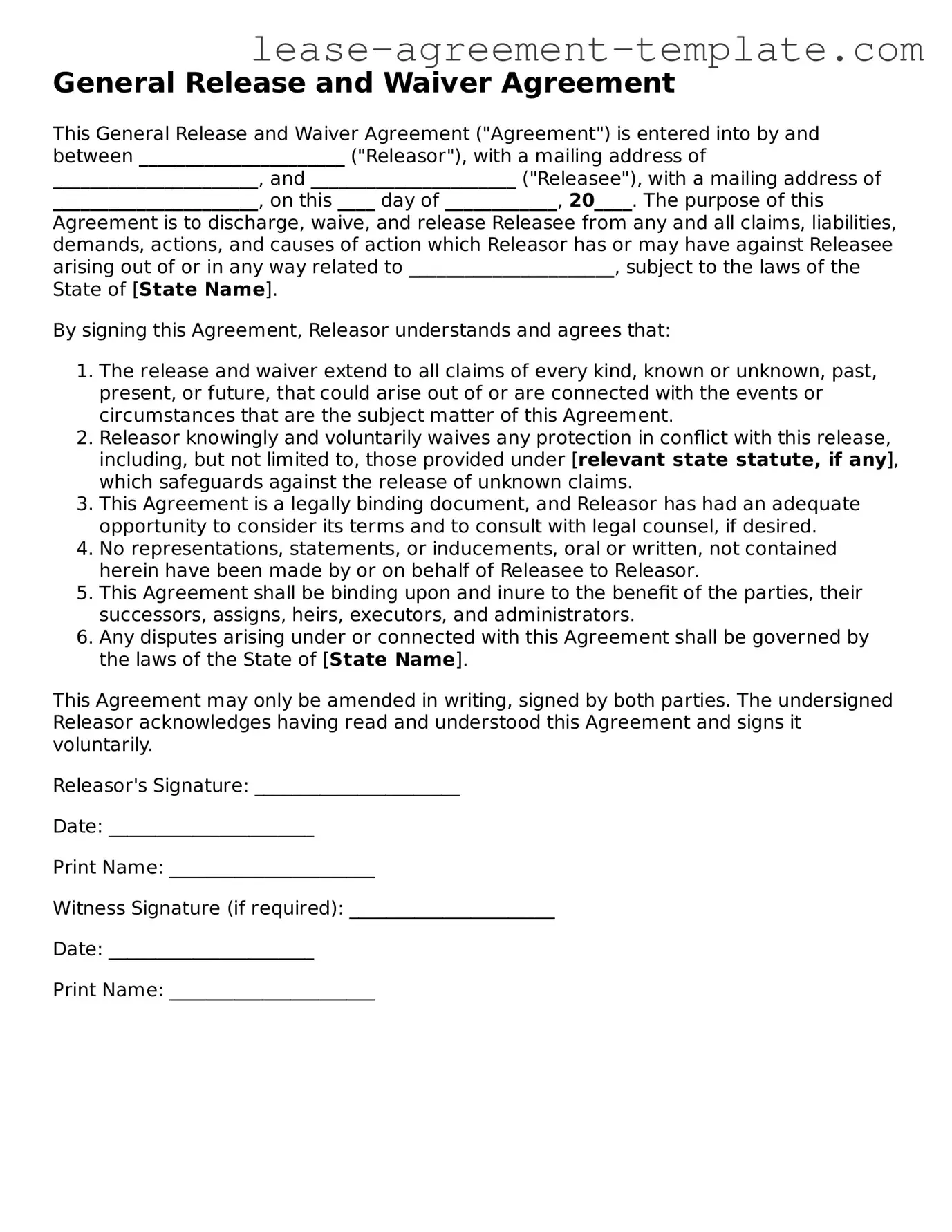 Legal General Release and Waiver Document