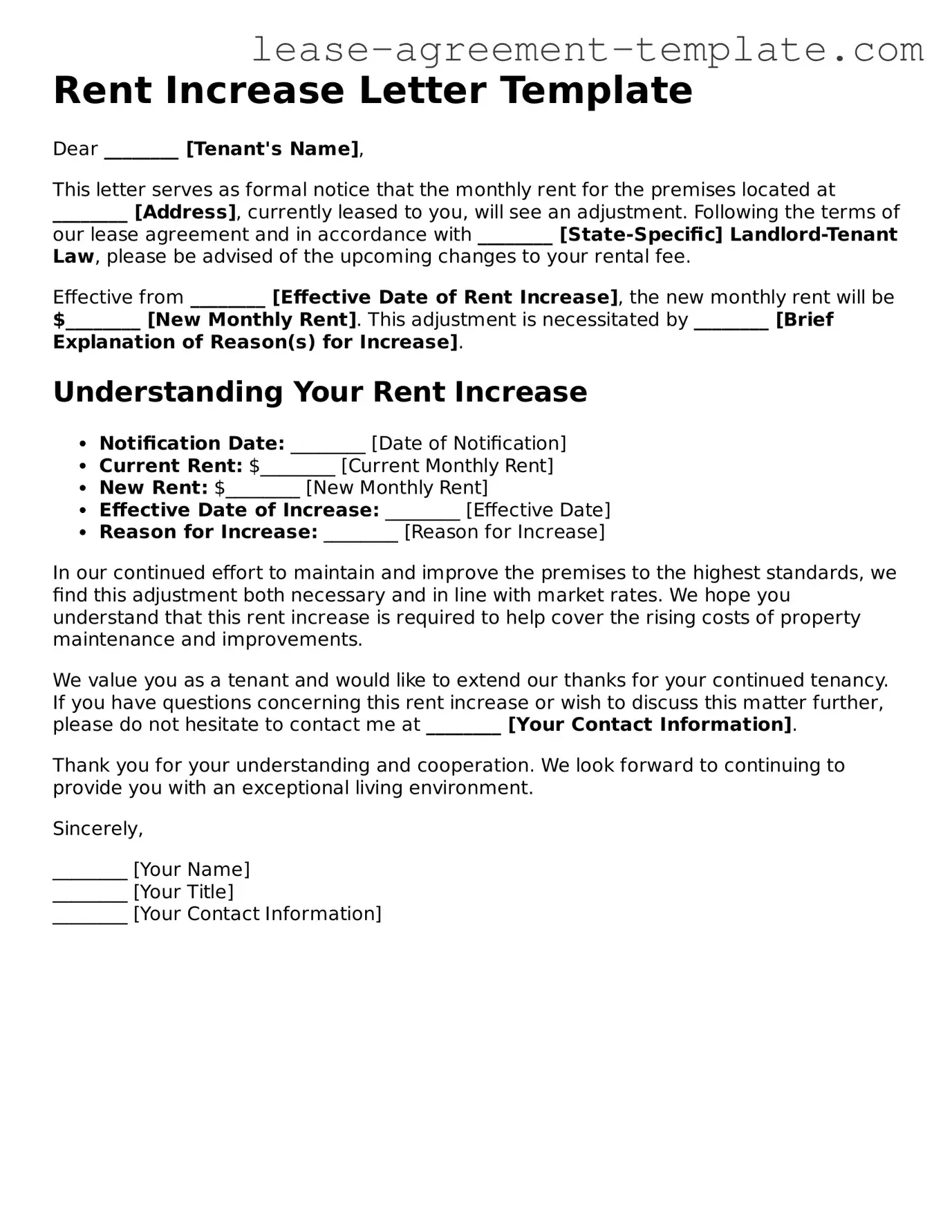 Legal Rent Increase Letter Document