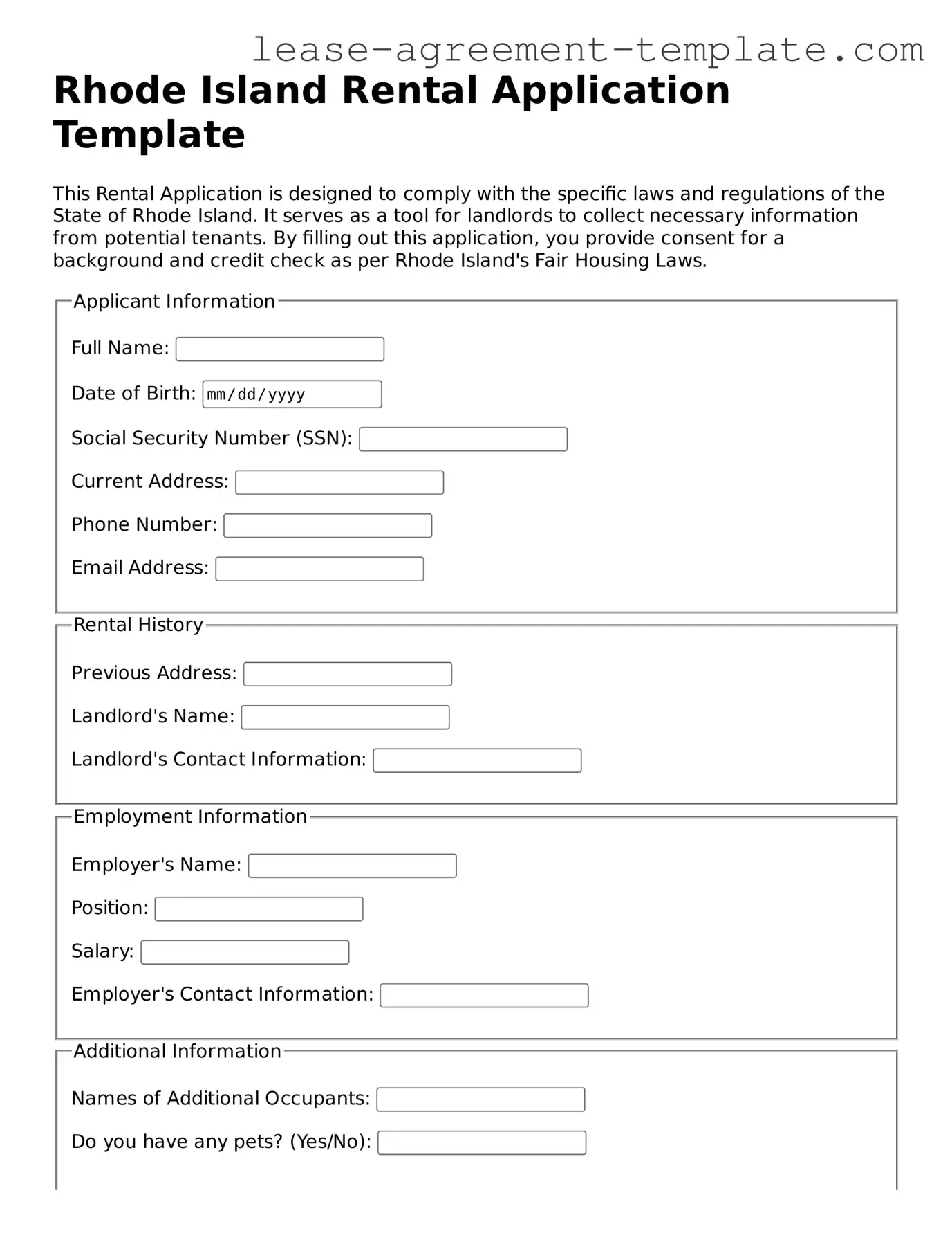 Attorney-Approved Rhode Island Rental Application Form