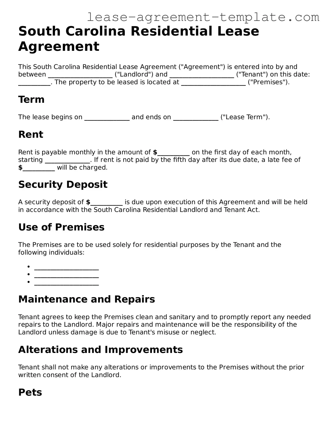 Attorney-Approved South Carolina Residential Lease Agreement Form