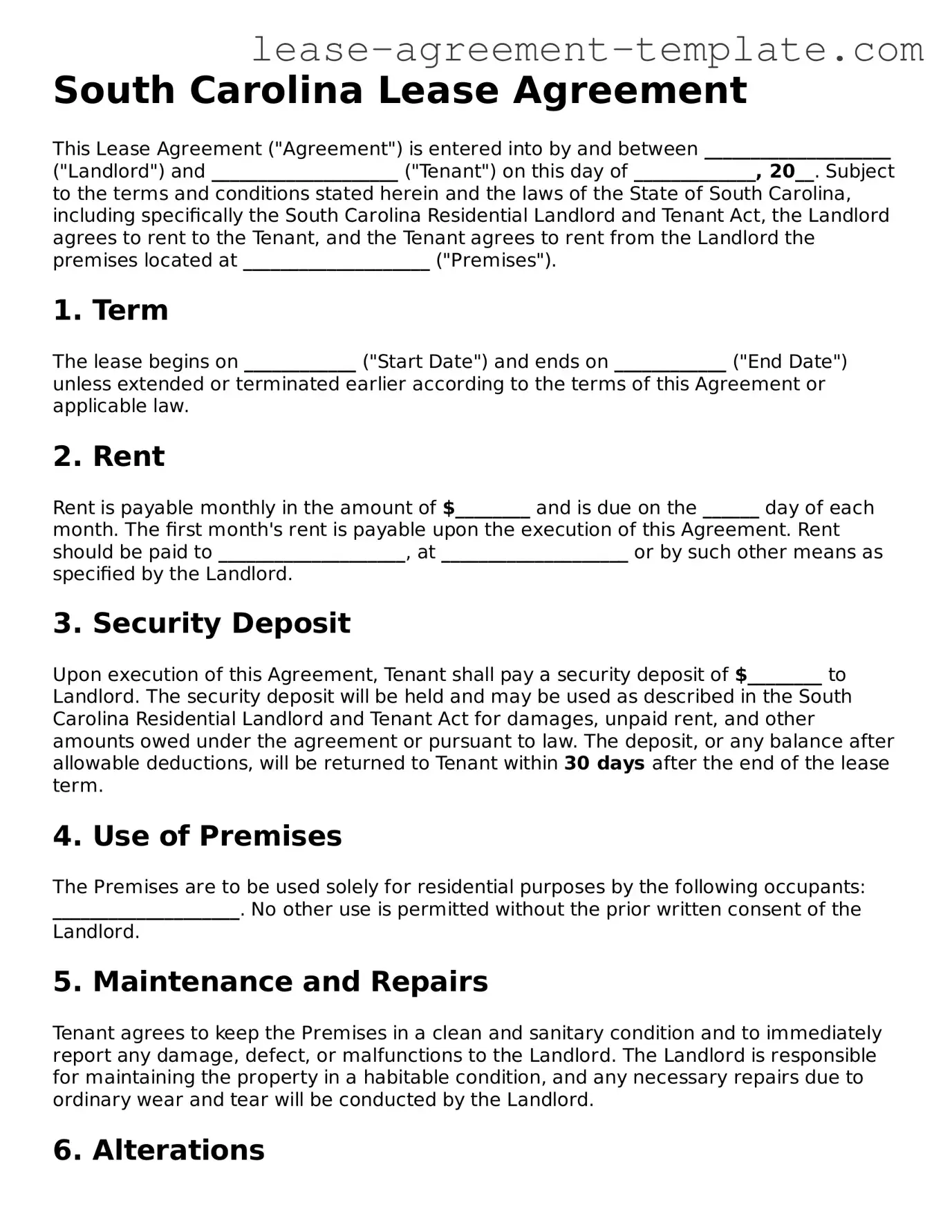 Attorney-Approved South Carolina Lease Agreement Form