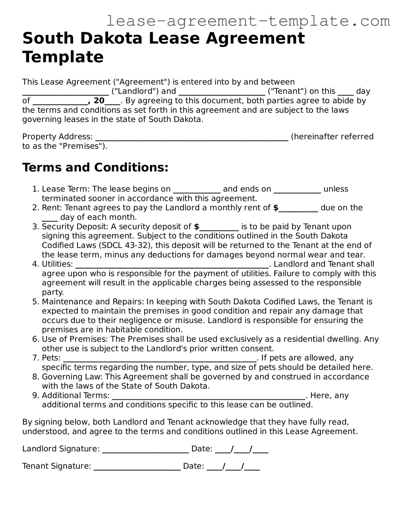 Attorney-Approved South Dakota Lease Agreement Form